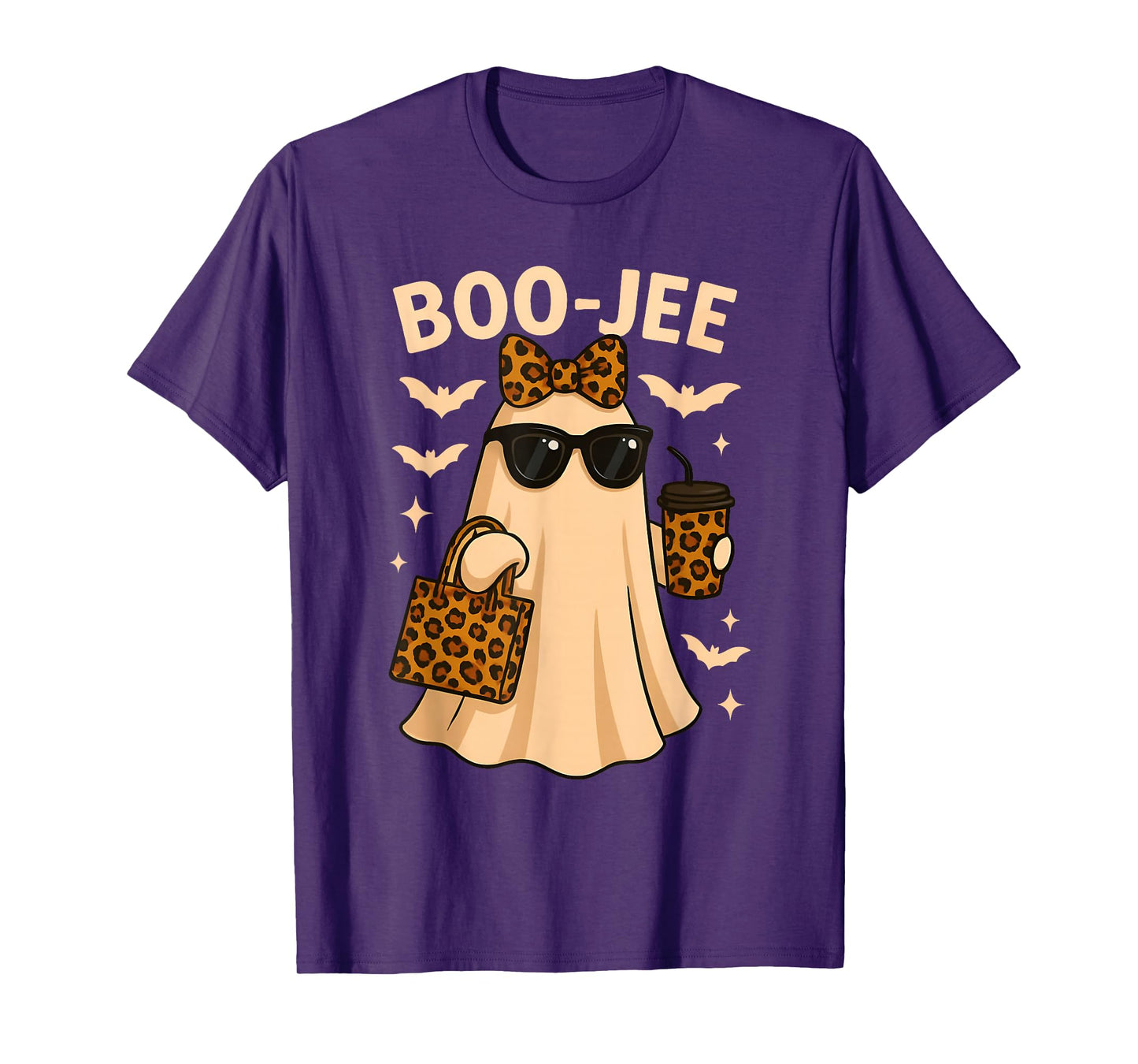 Coquette Leopard Ghost Coffee Boo-JEE Halloween Boujee T-Shirt