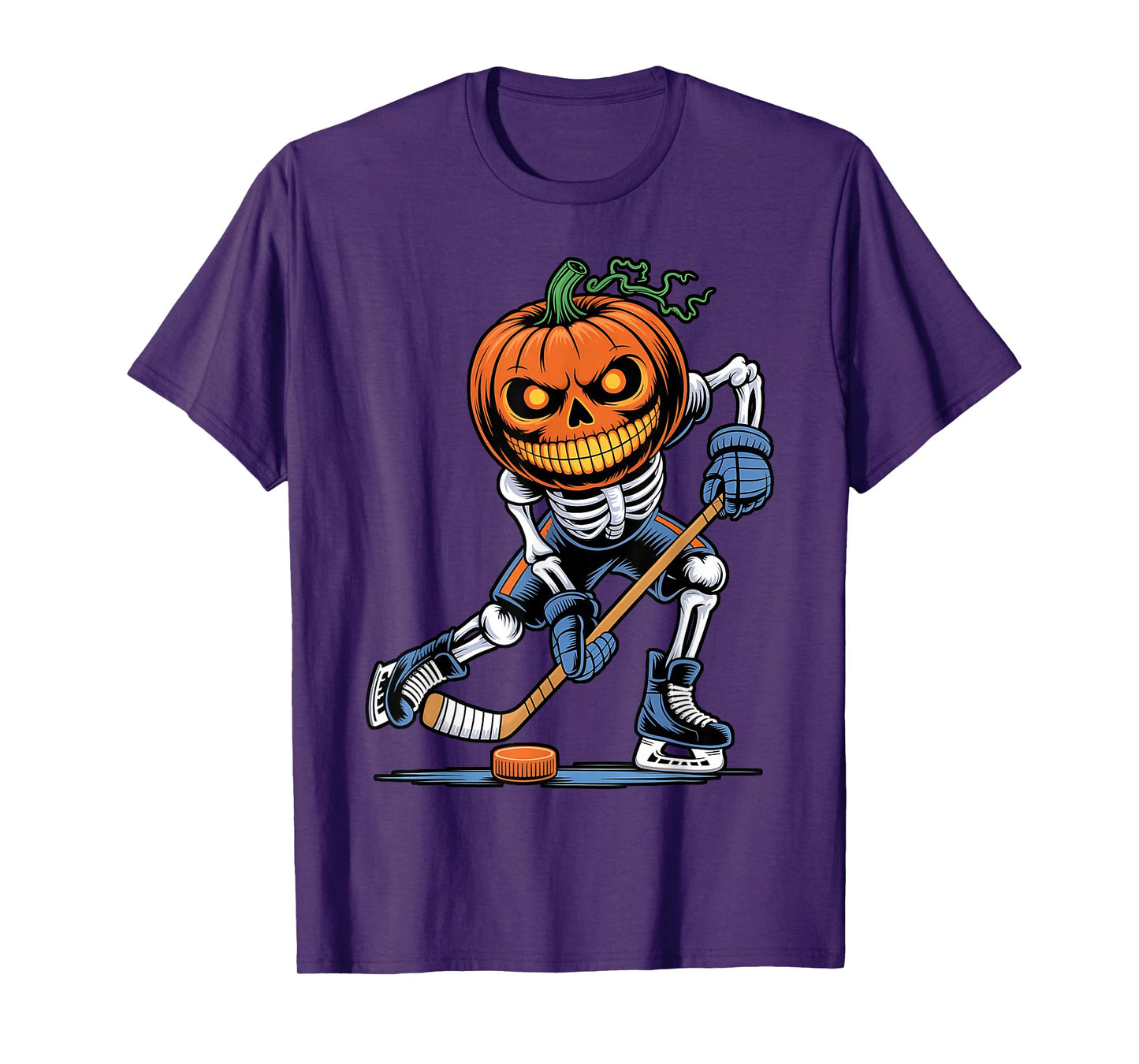 Funny Skeleton Ice Hockey Pumpkin Halloween Mens Boys Kids T-Shirt