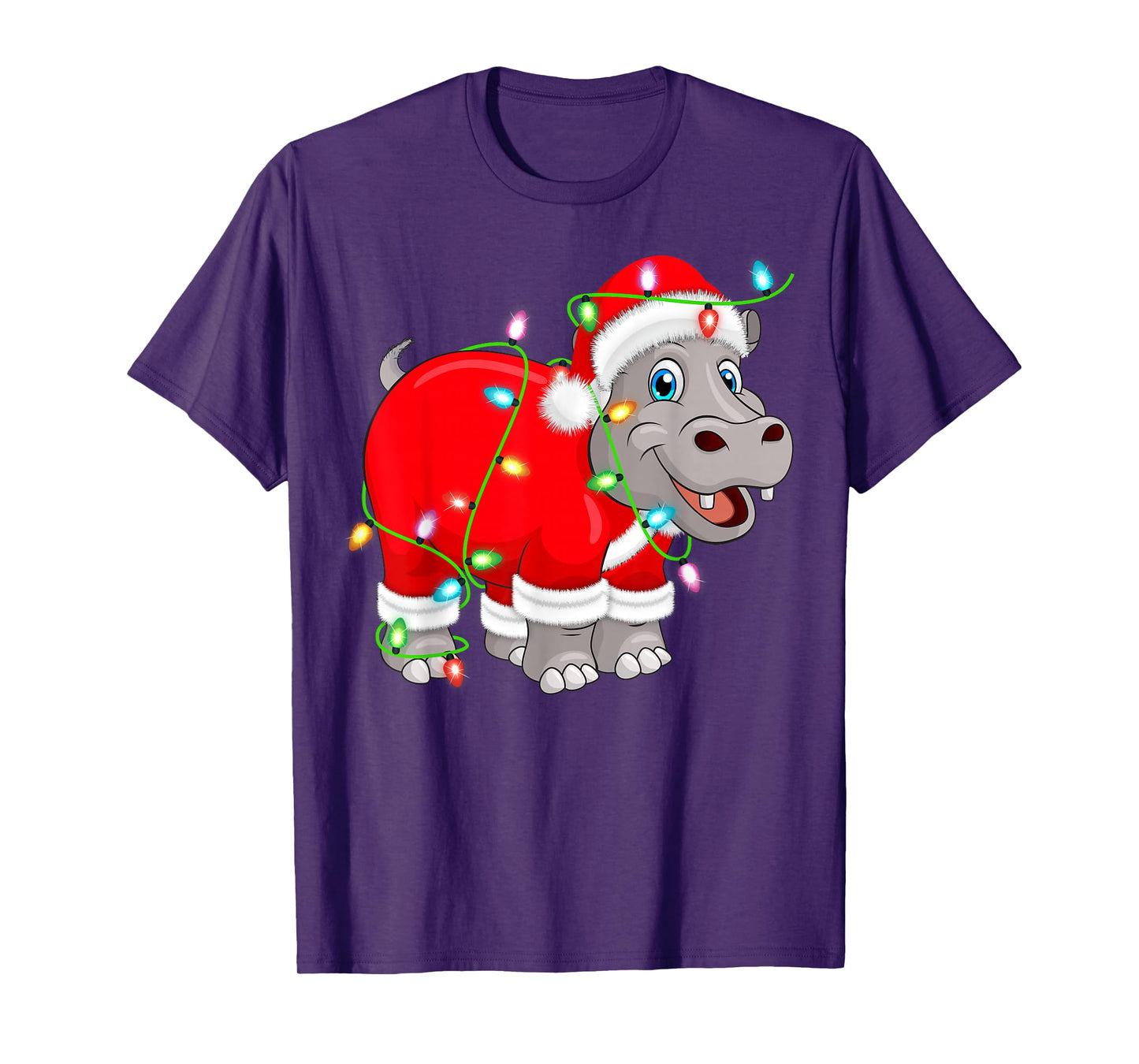 Hippo Christmas Lights Santa Hippopotamus Cute Animal Xmas T-Shirt