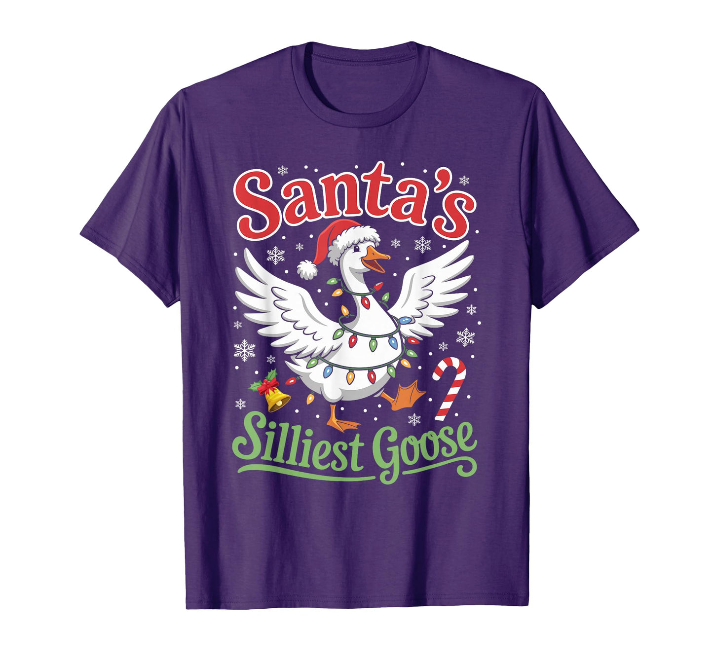 Santa's Silliest Goose Lights Stars Funny Christmas X-Mas T-Shirt