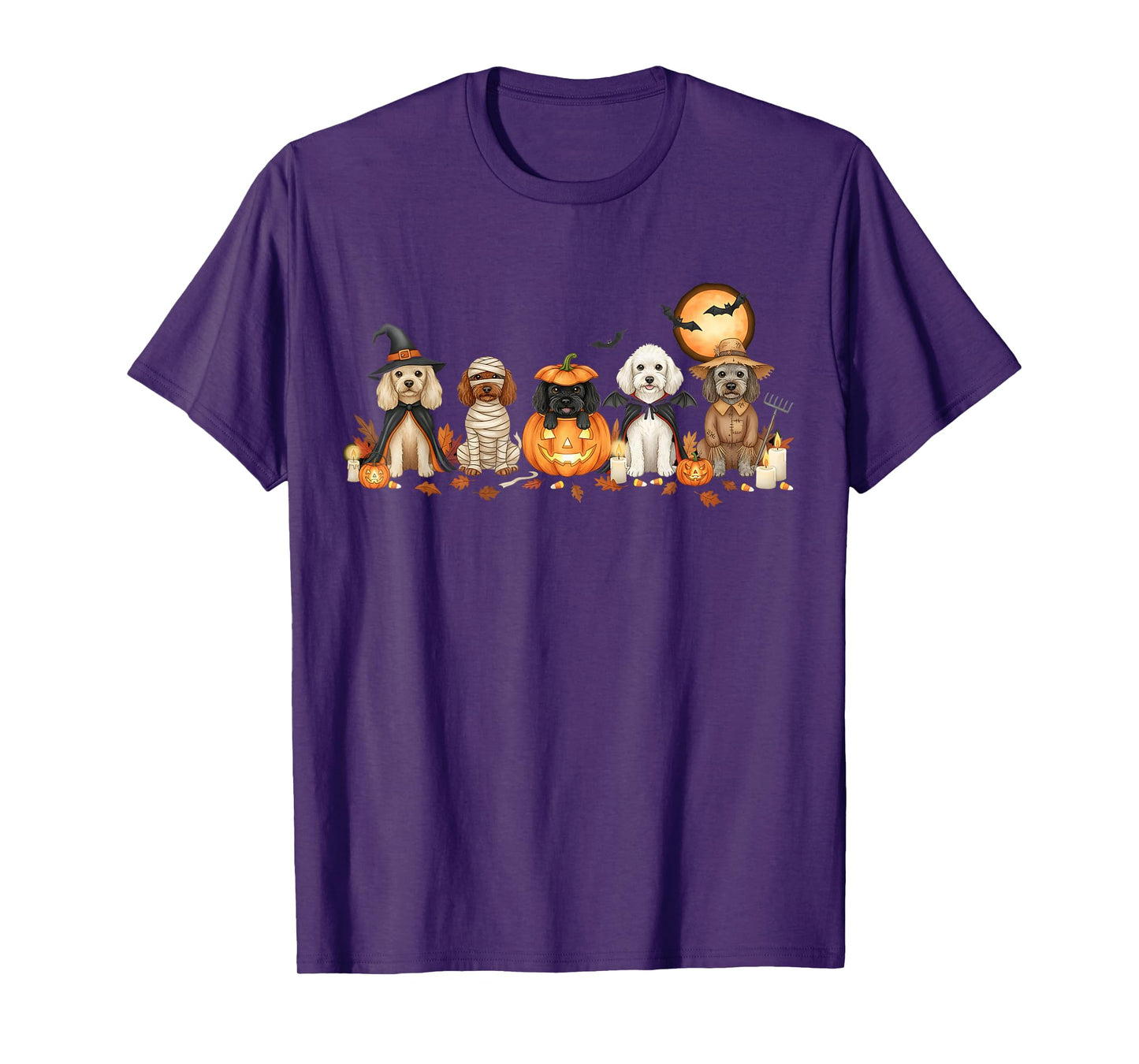 Spooky Poodle Dogs Ghost Witch Mummy Moon Halloween Costume T-Shirt