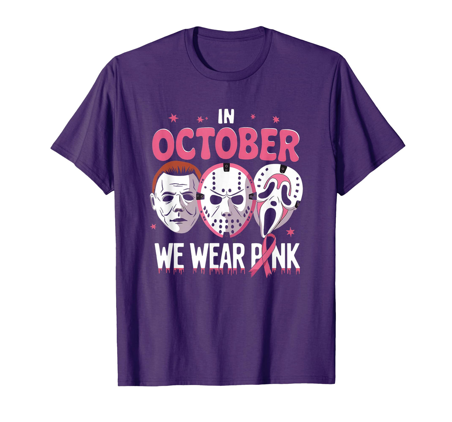 In October We Wear Pink Ghost Halloween Cancer Awareness tee T-Shirt