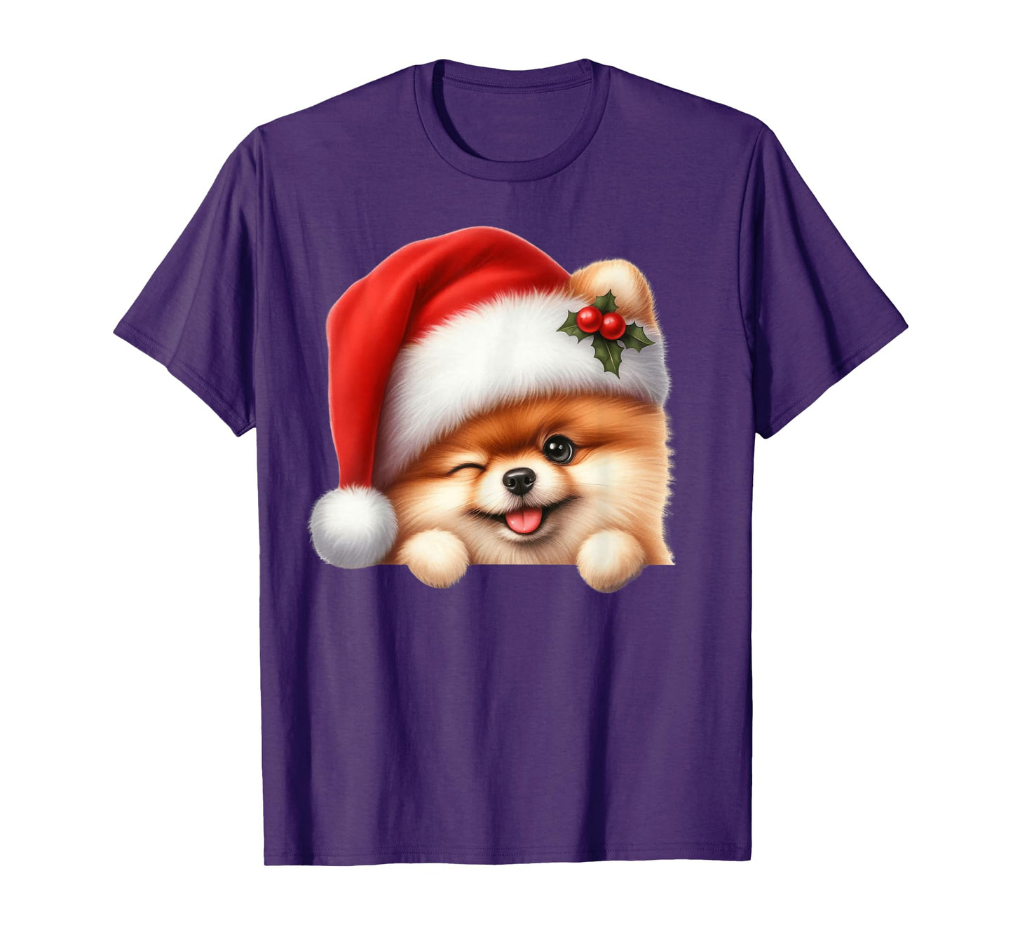 Pomeranian Dog Christmas Santa Hat Dog Mom Dad Pom Pom T-Shirt