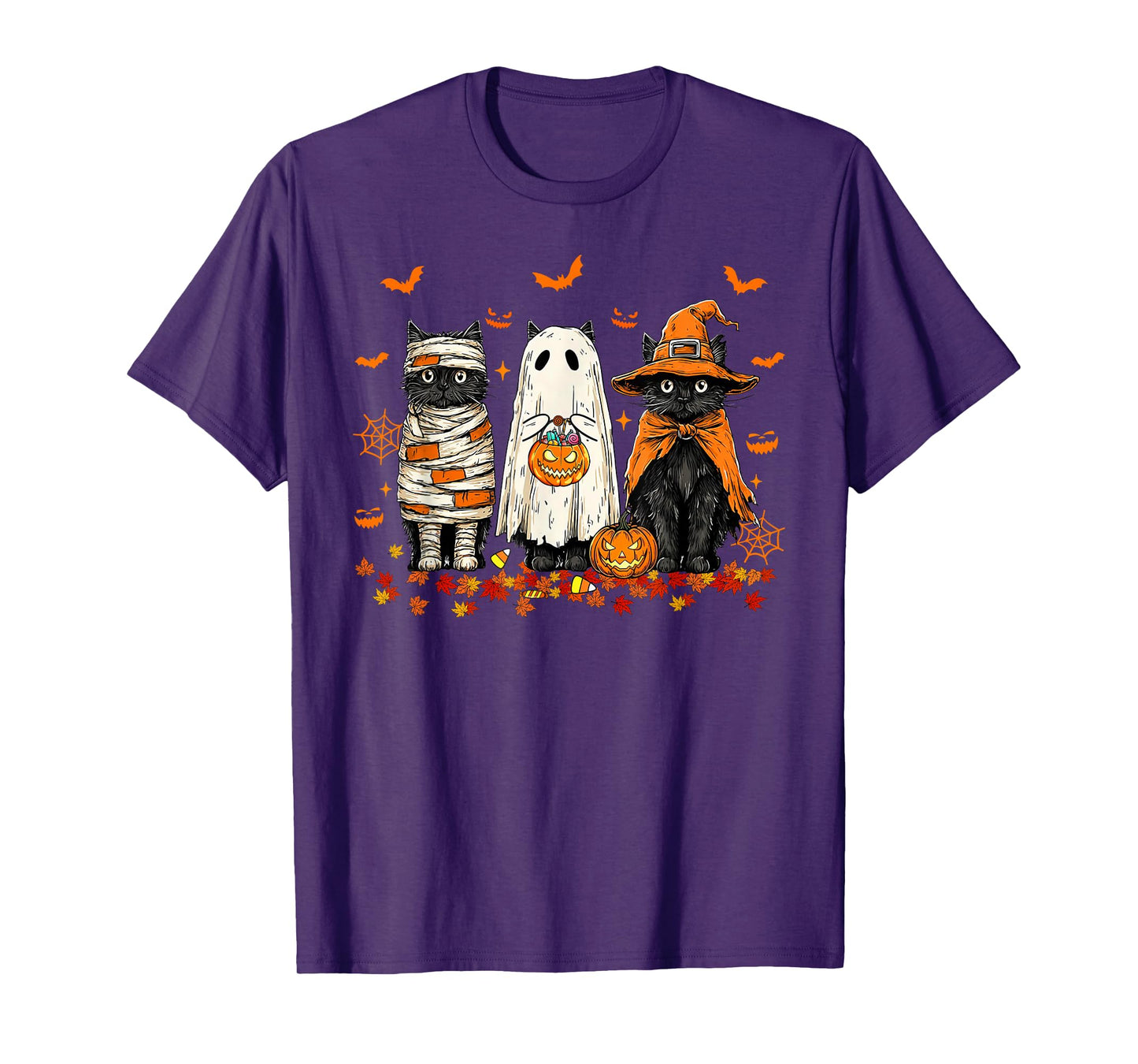 Retro Halloween Ghost and Witch Black Cat T-Shirt