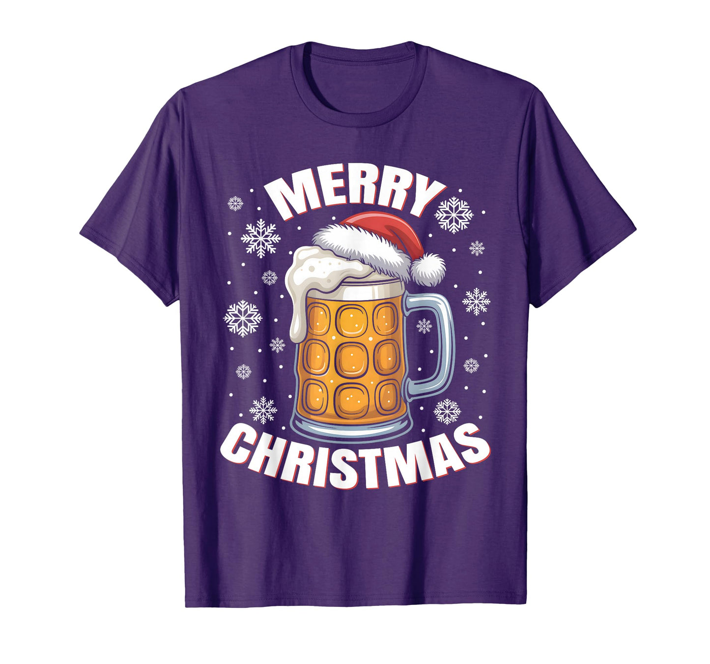 Funny Christmas Pajama Outfit Men Women Beer Mug Santa Hat T-Shirt