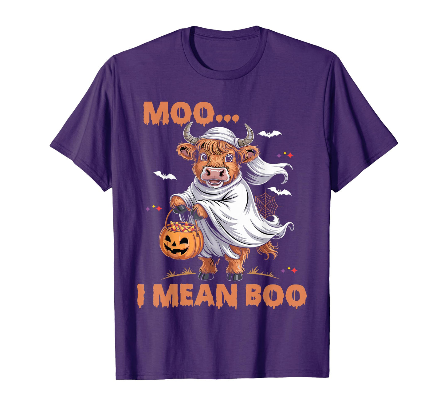 Moo I Mean Boo Witch Highland Cow Halloween Costume T-Shirt
