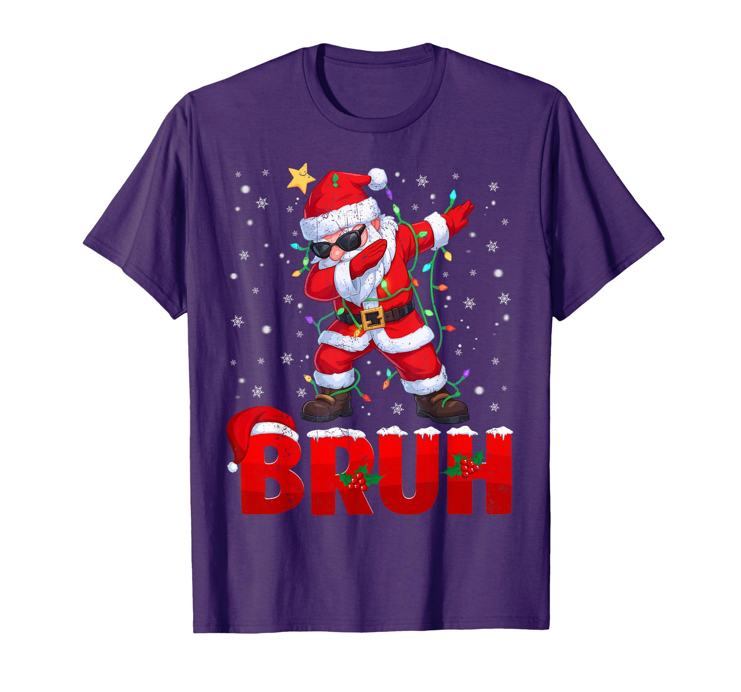 Bruh Dabbing Santa Snowflake Christmas Lights Xmas Mens Boys T-Shirt