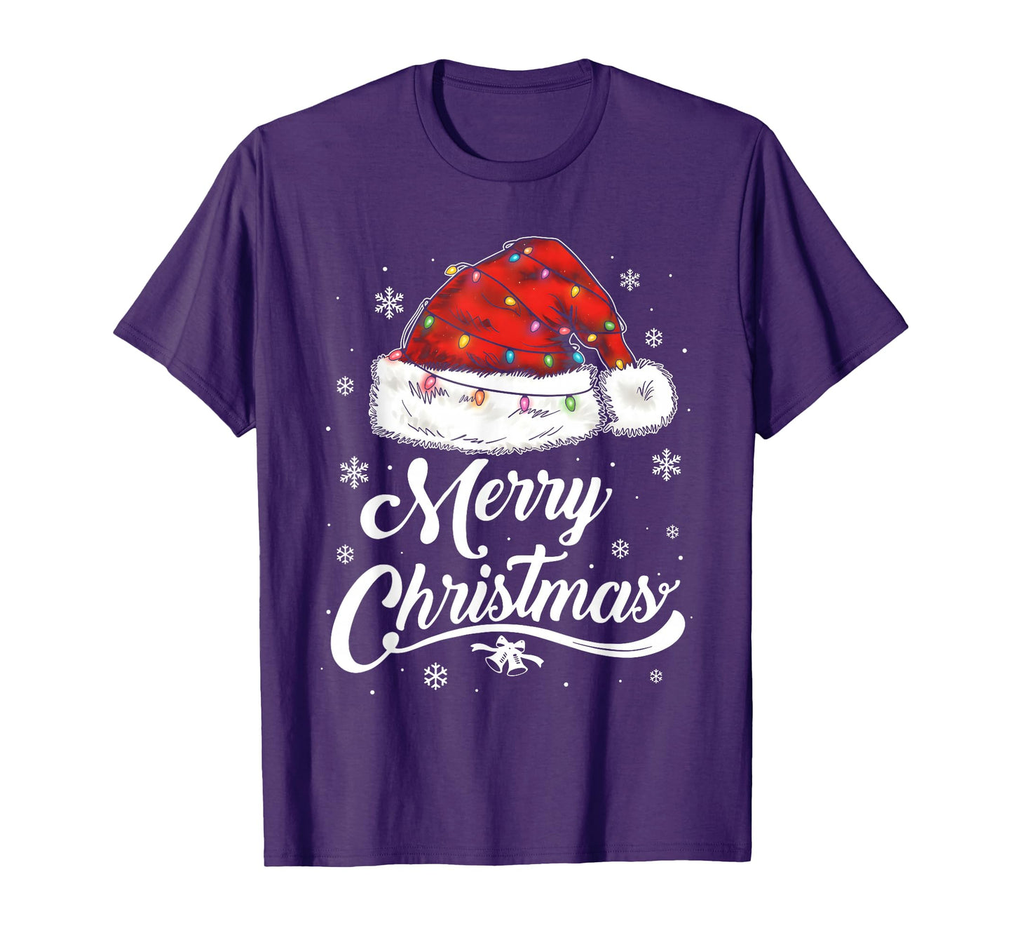 Merry Christmas Lights Red Santa Hat Xmas Family Men Women T-Shirt