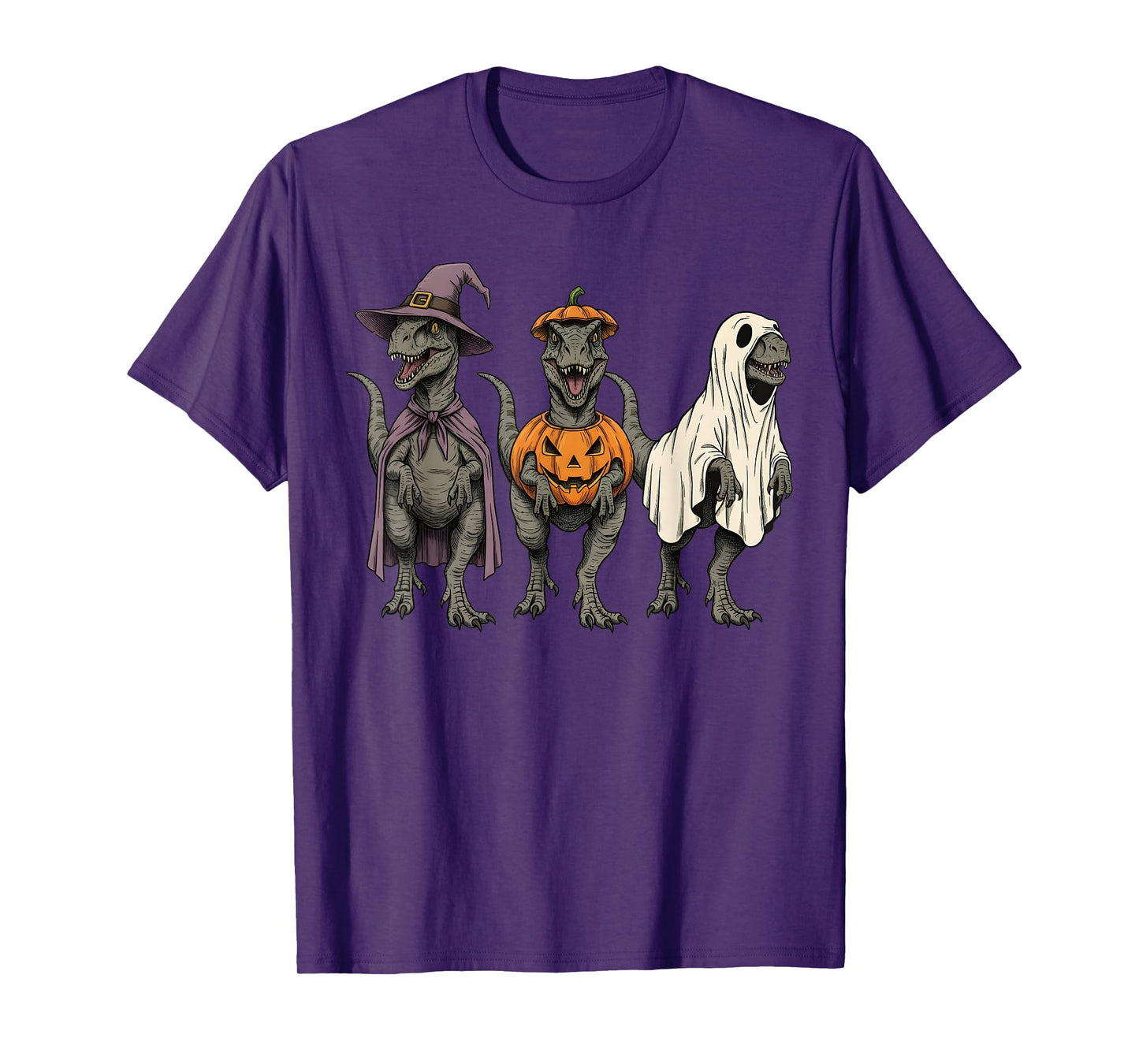 Spooky Ghost Velociraptor Dinosaur Lover Pumpkin Halloween T-Shirt