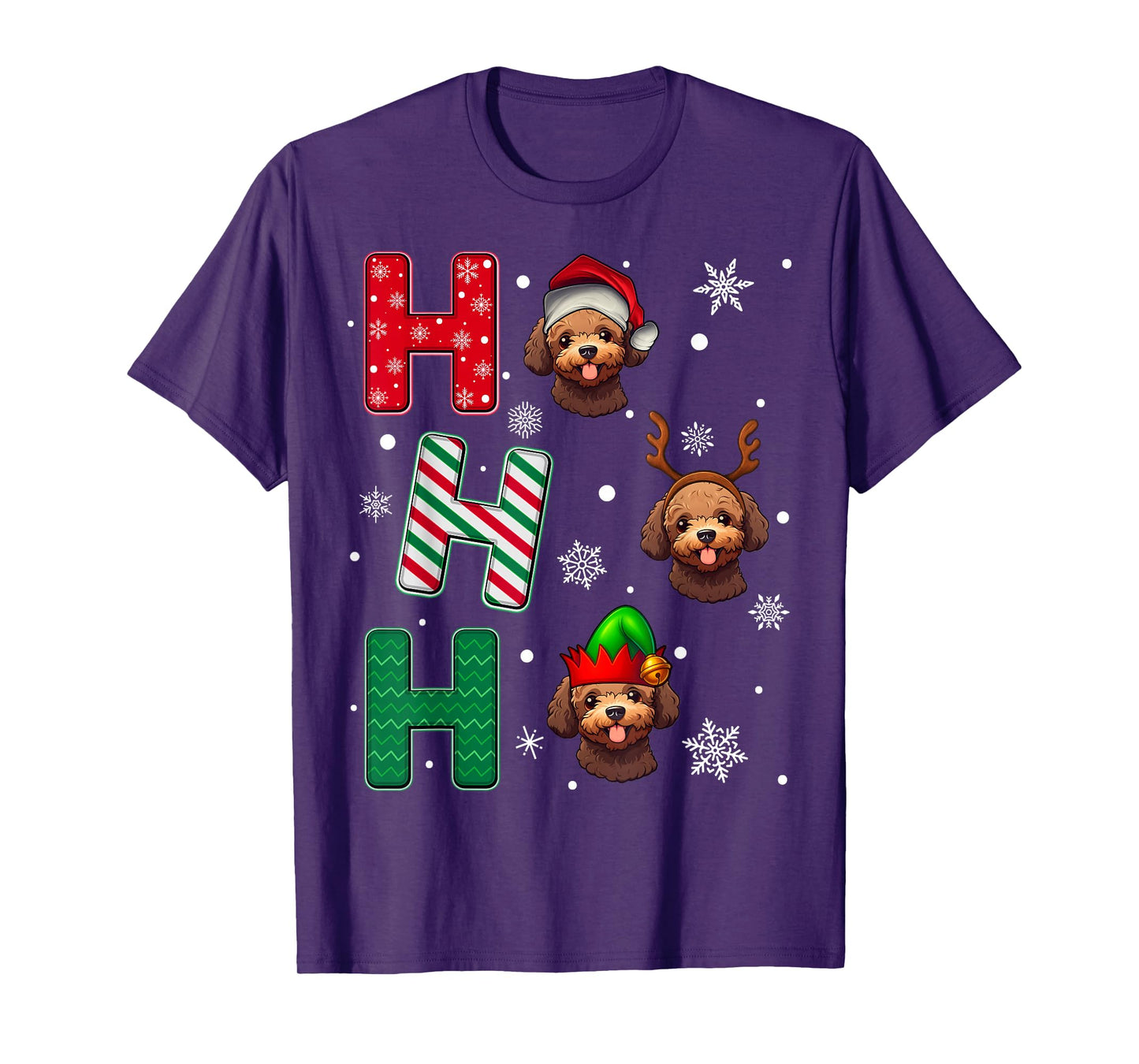 Ho Ho Ho Poodle Dog Lover Matching Christmas Santa Elf Xmas T-Shirt