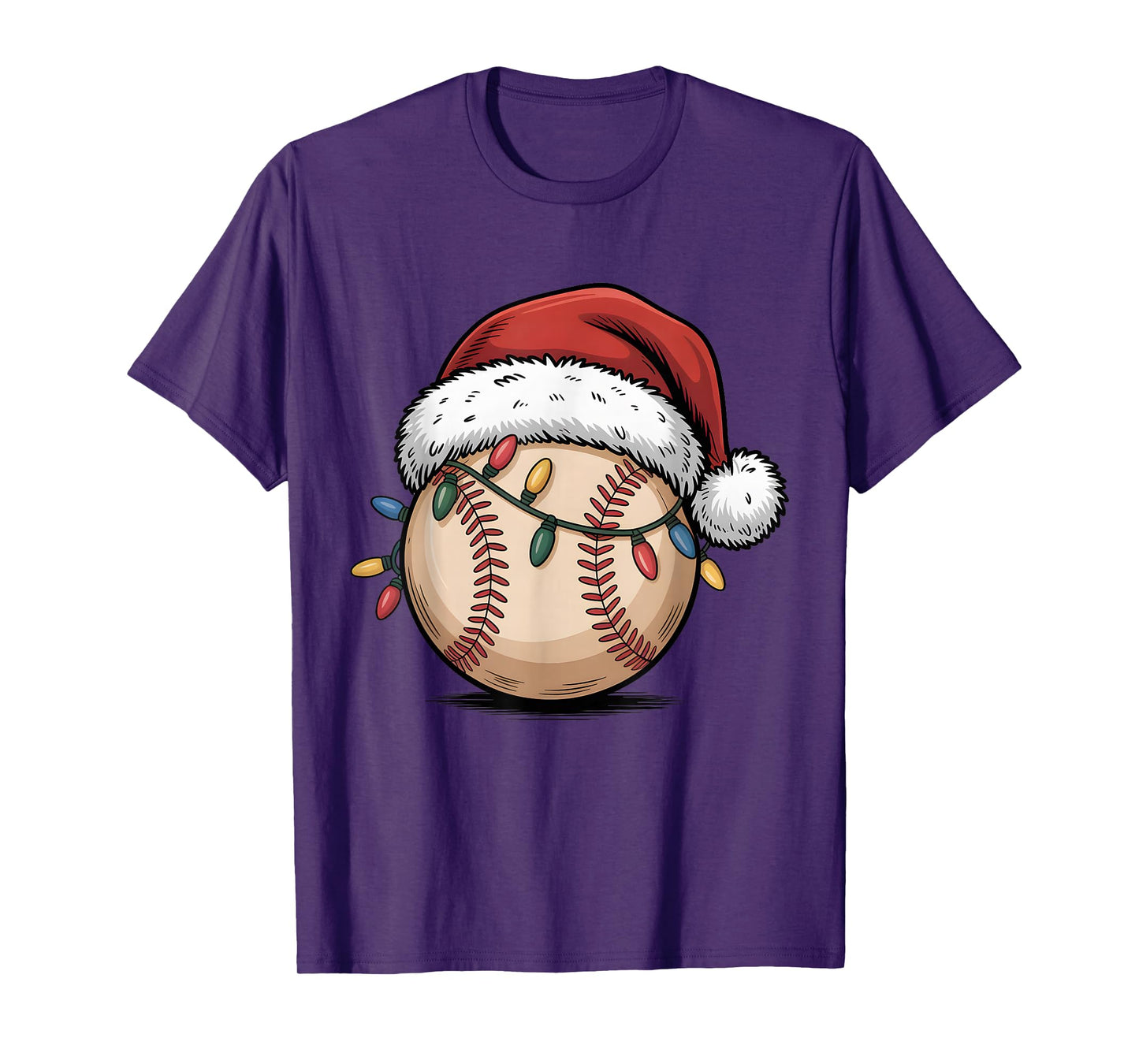 Baseball Santa Hat Christmas Holiday Lights T-Shirt