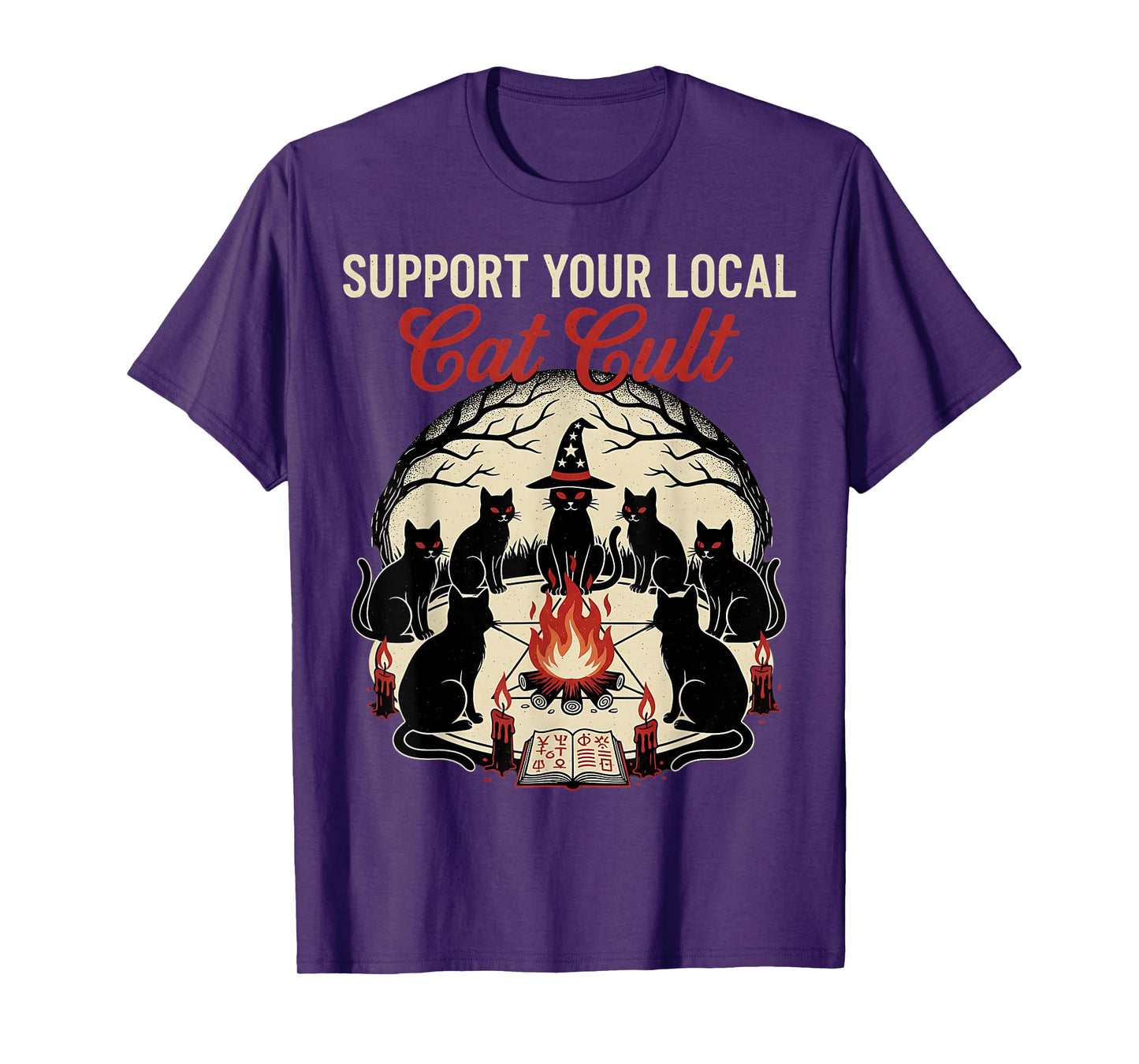 Cat Cult Funny Witches Occult Halloween Spooky Graphic T-Shirt