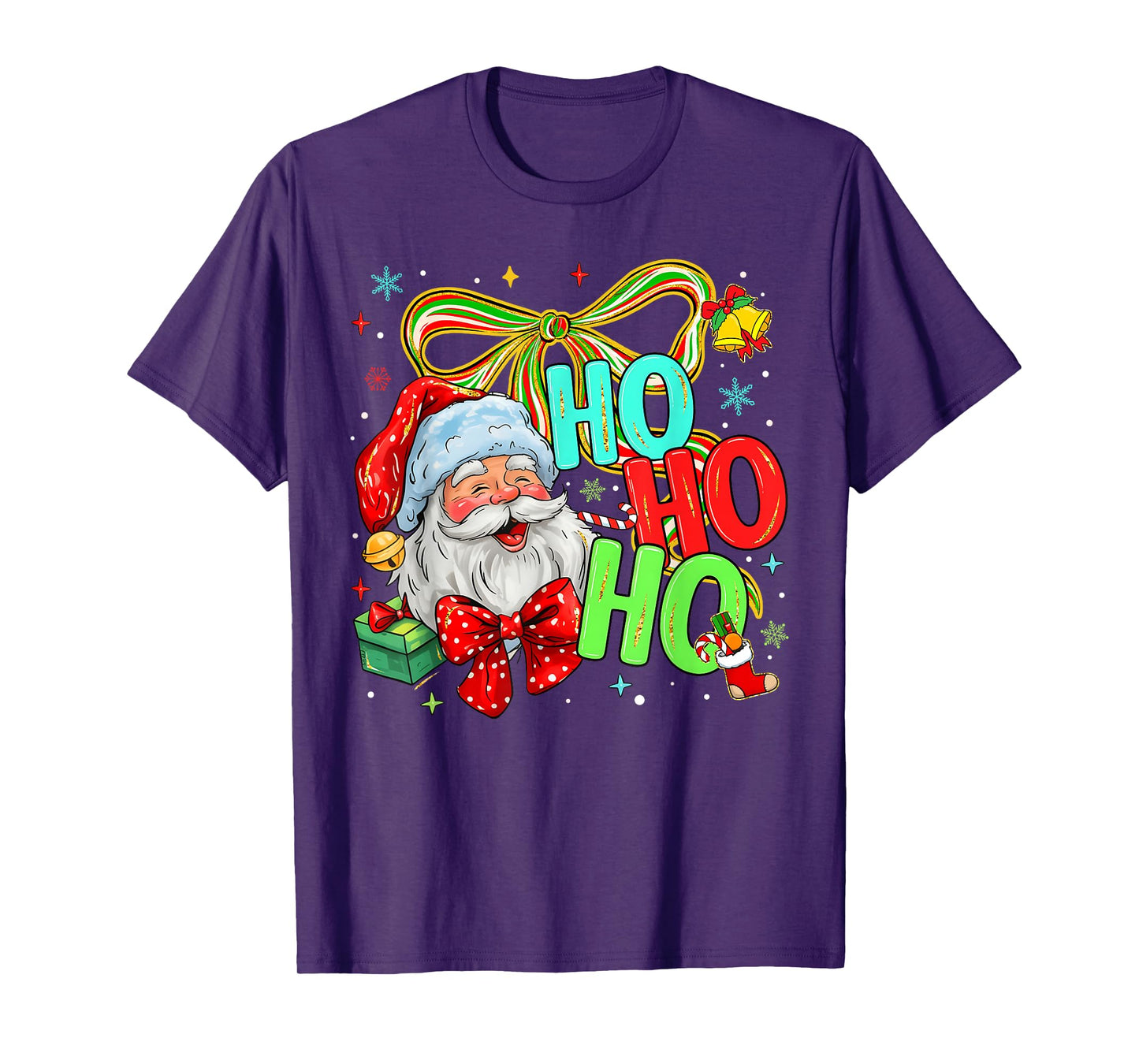Christmas Santa Claus Ho Ho Ho Coquette Bow Pink Xmas Women T-Shirt