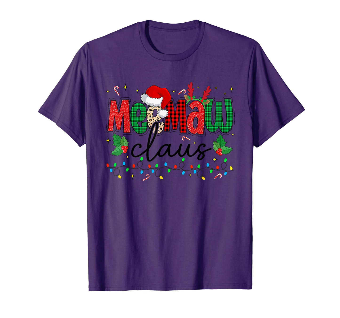 Meemaw Claus Christmas Santa Hat Reindeer Grandma Grandkids T-Shirt