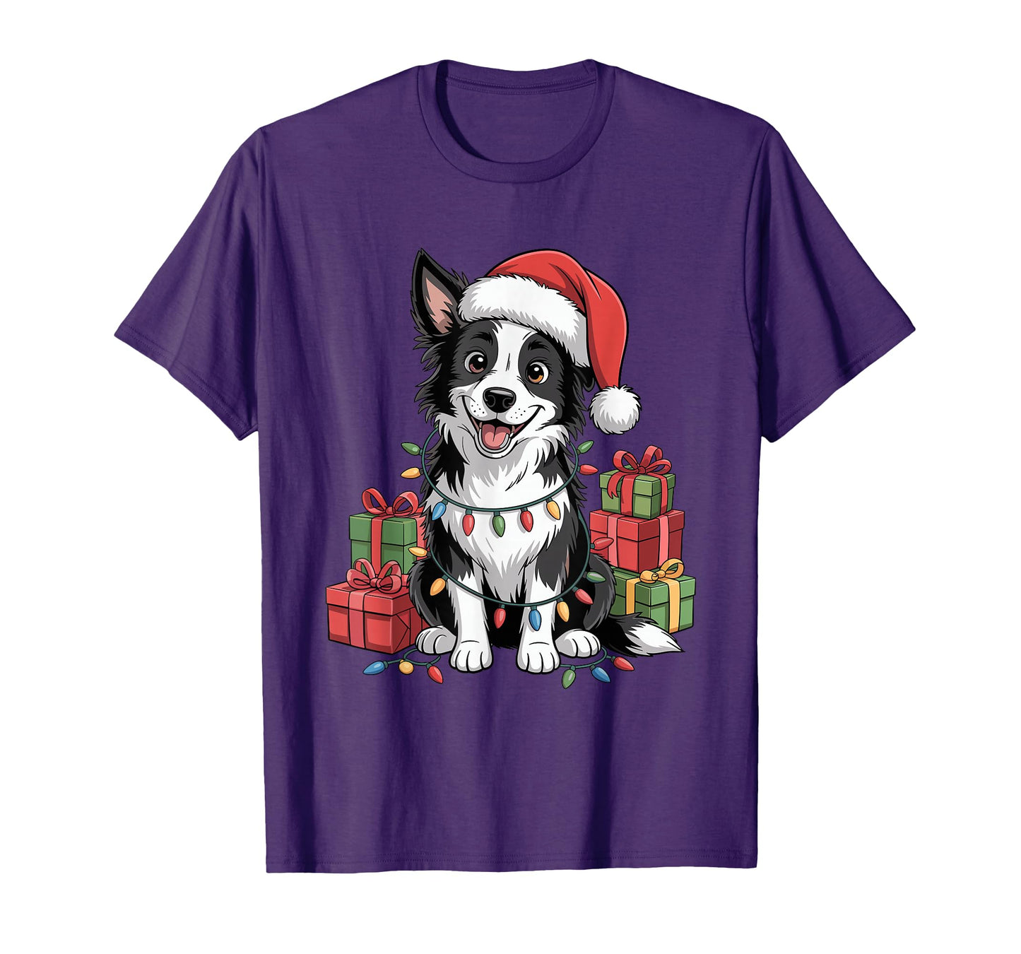 Cute Border Collie Christmas Santa Hat Dog Lovers Holiday T-Shirt