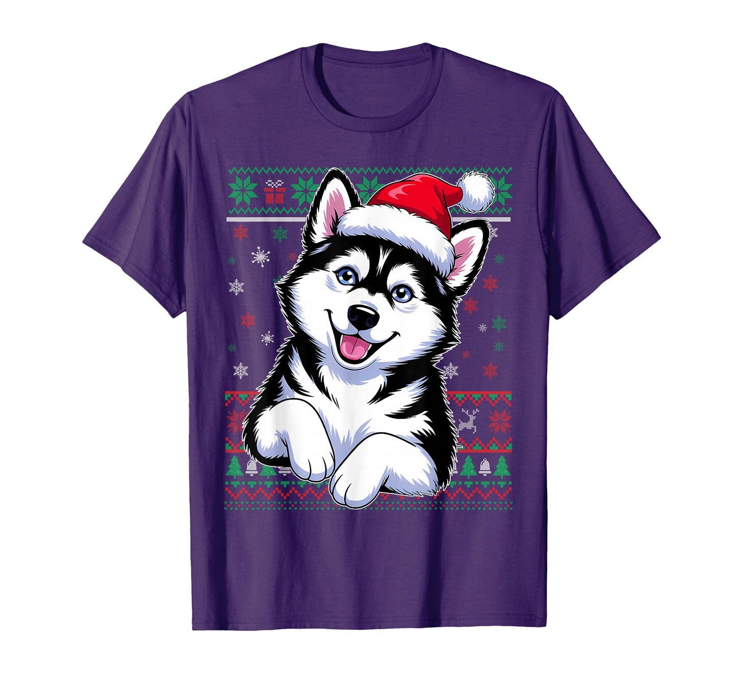 Siberian Husky Ugly Christmas Dog Santa Hat Xmas Boys Kids T-Shirt