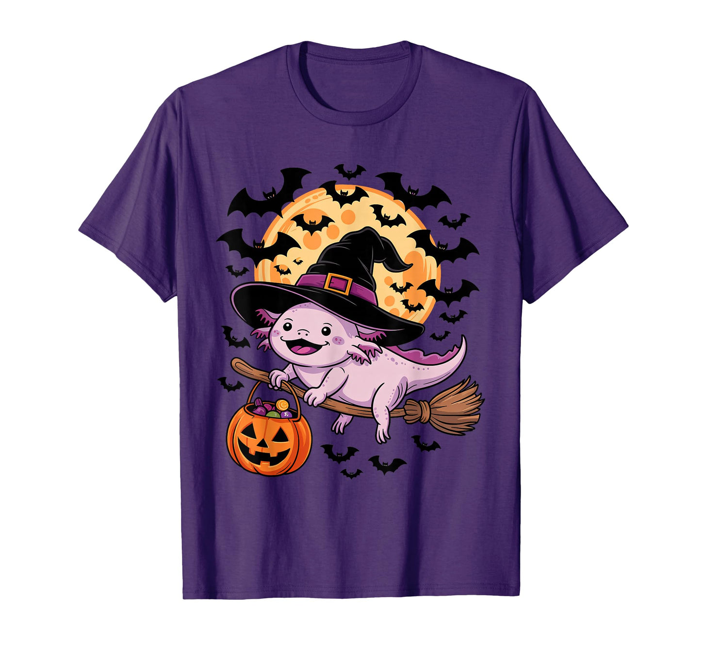 Trick or Treat Axolotl Witch Halloween Pumpkin Candy Bucket T-Shirt
