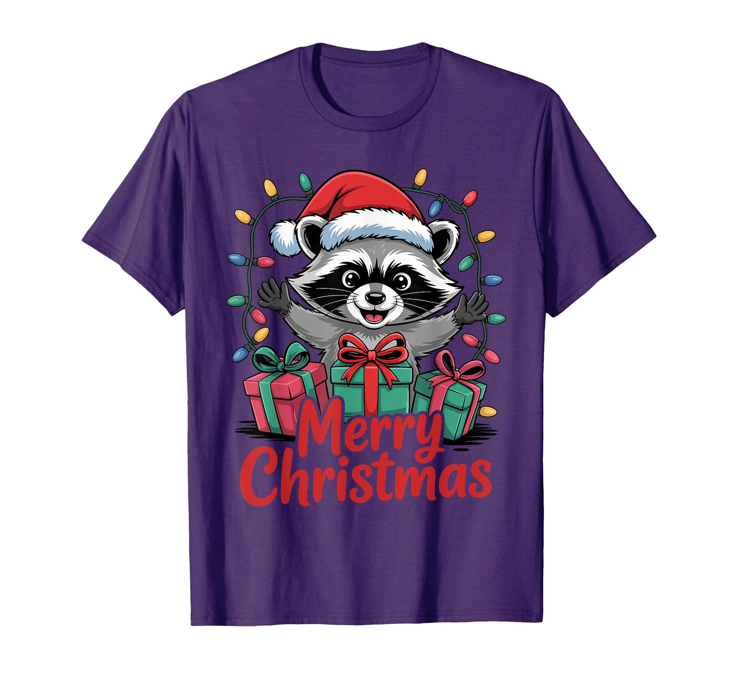 Funny Raccoon Santa Hat Animals Lovers Ugly Christmas Pajama T-Shirt