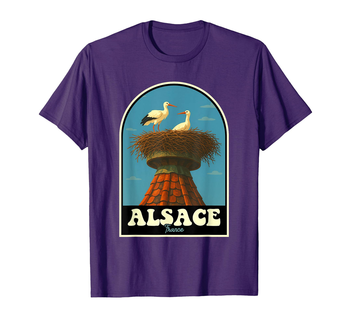 Alsace France Stork Nest Vintage Travel Art T-Shirt