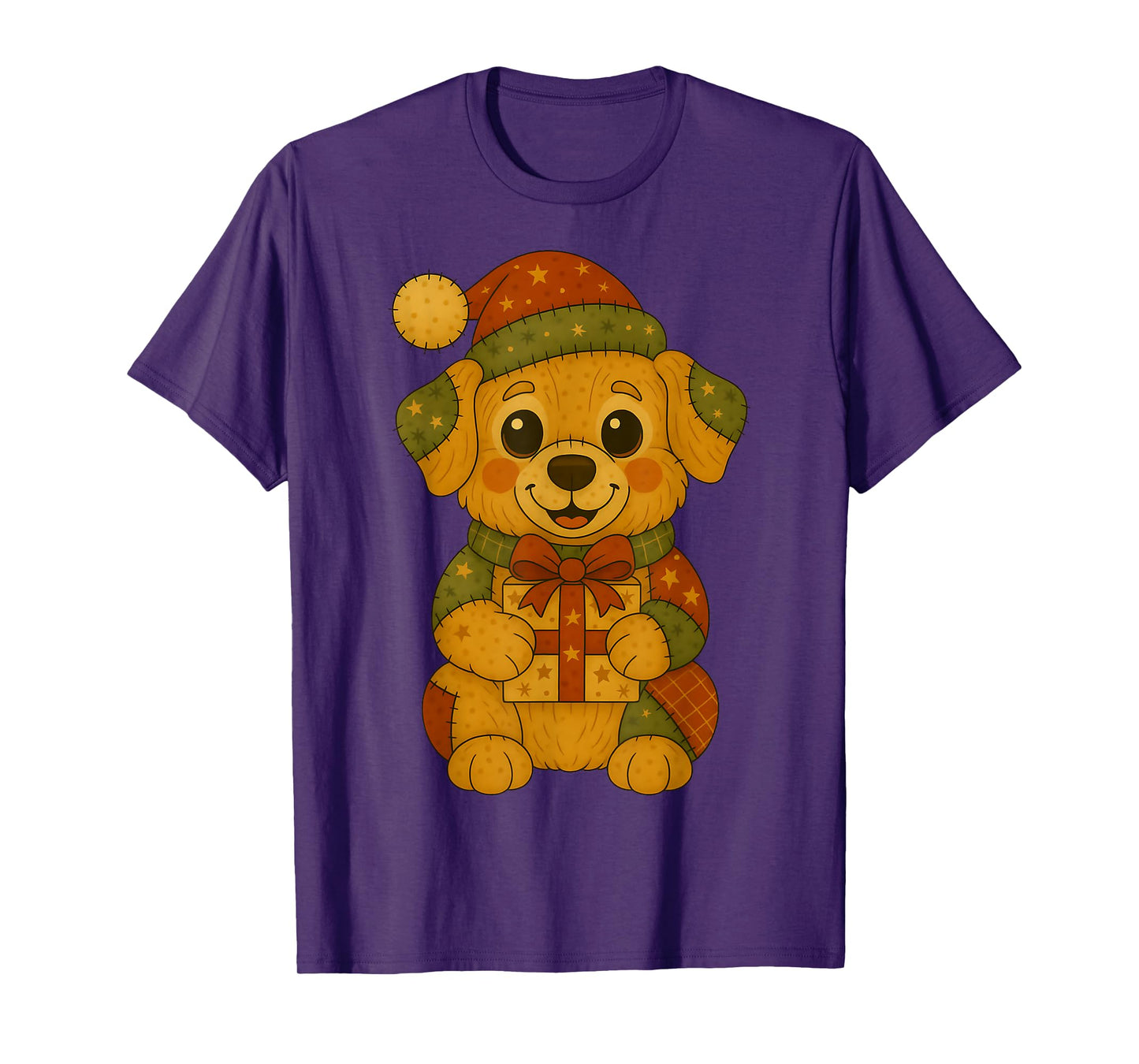 Patchwork Golden Retriever with Santa Hat for Christmas T-Shirt