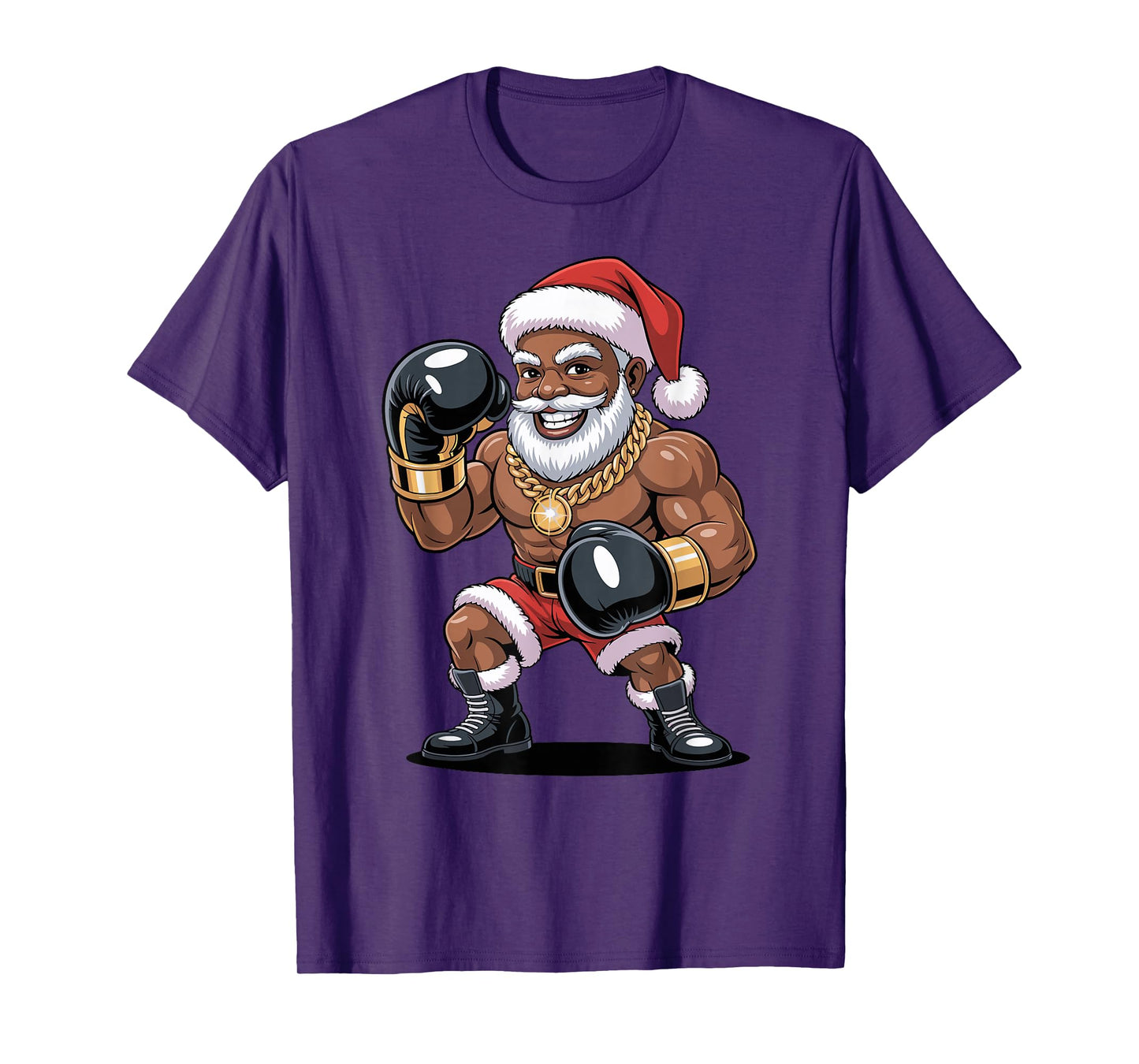 Afro Santa Boxing African American Christmas Funny Holiday T-Shirt