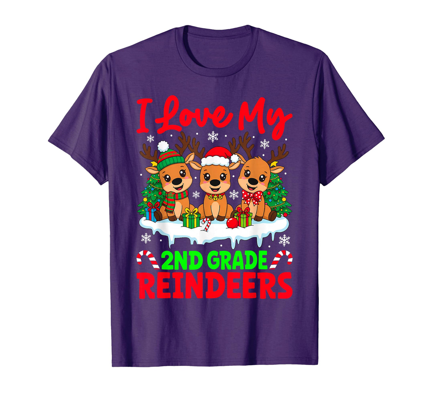 I Love My 2nd Grade Reindeers Three Reindeer Teacher Xmas T-Shirt