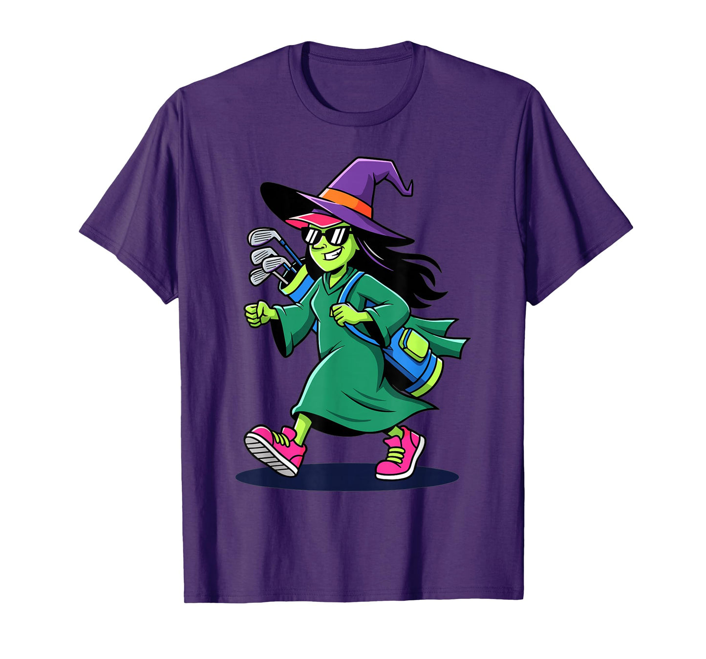 Golf Witch Funny Halloween Golfer Cartoon Design T-Shirt