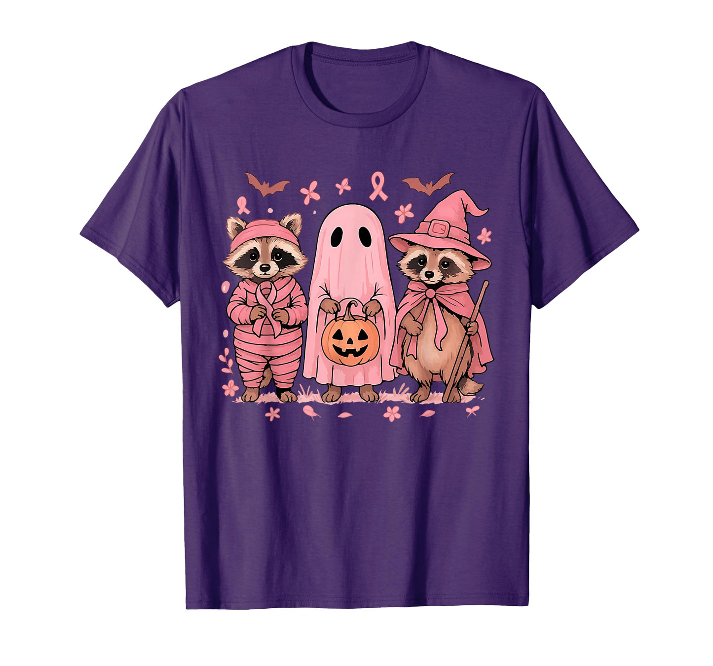 Pink Raccoon Halloween Costume Breast Cancer Awareness T-Shirt