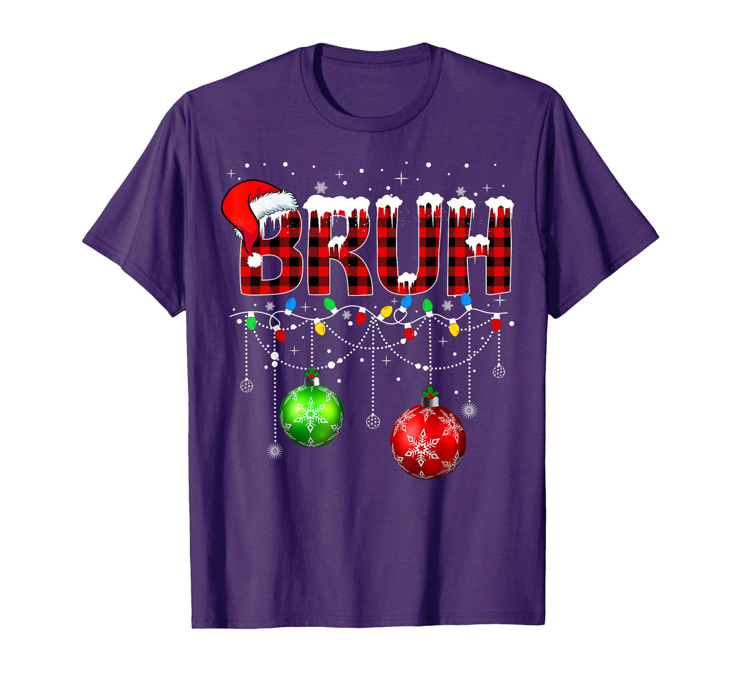 Bruh Funny Christmas Red Plaid Teens Boys Kids Xmas Pajamas T-Shirt