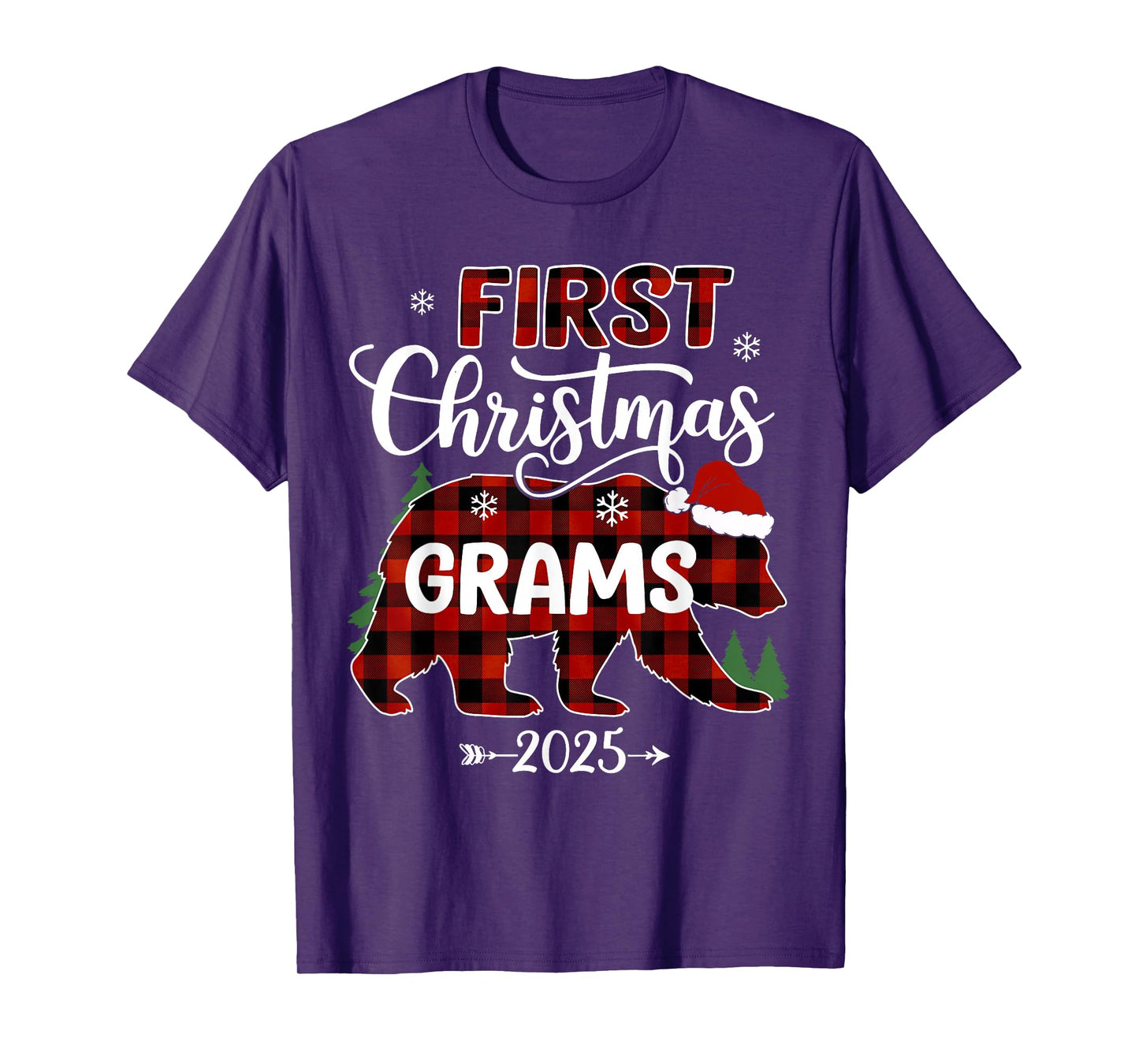Pregnancy First Christmas Grams Red Plaid Bear Santa 2025 T-Shirt