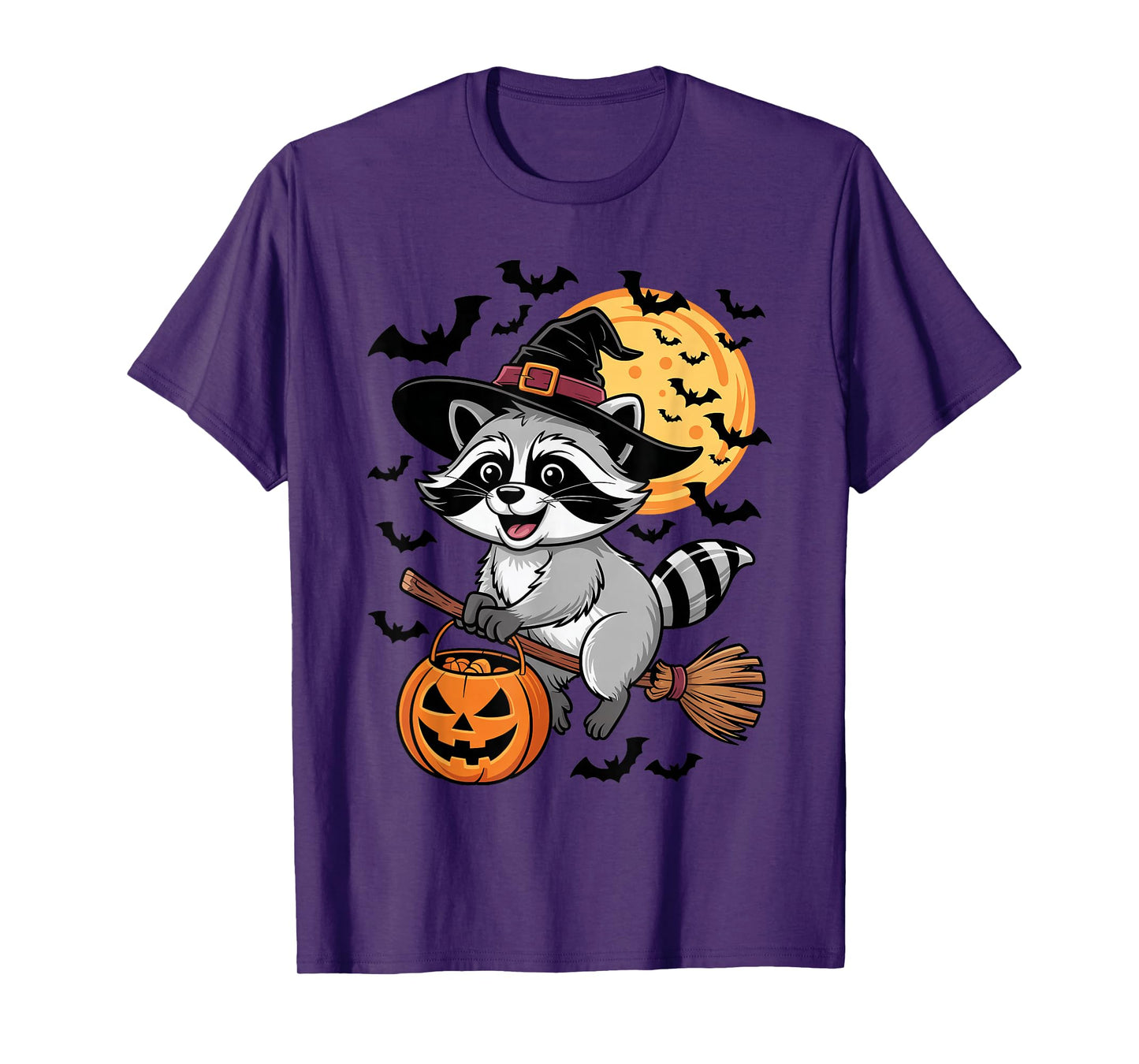 Raccoon Witch Jack-o-Lantern Candy Bucket Halloween Costume T-Shirt