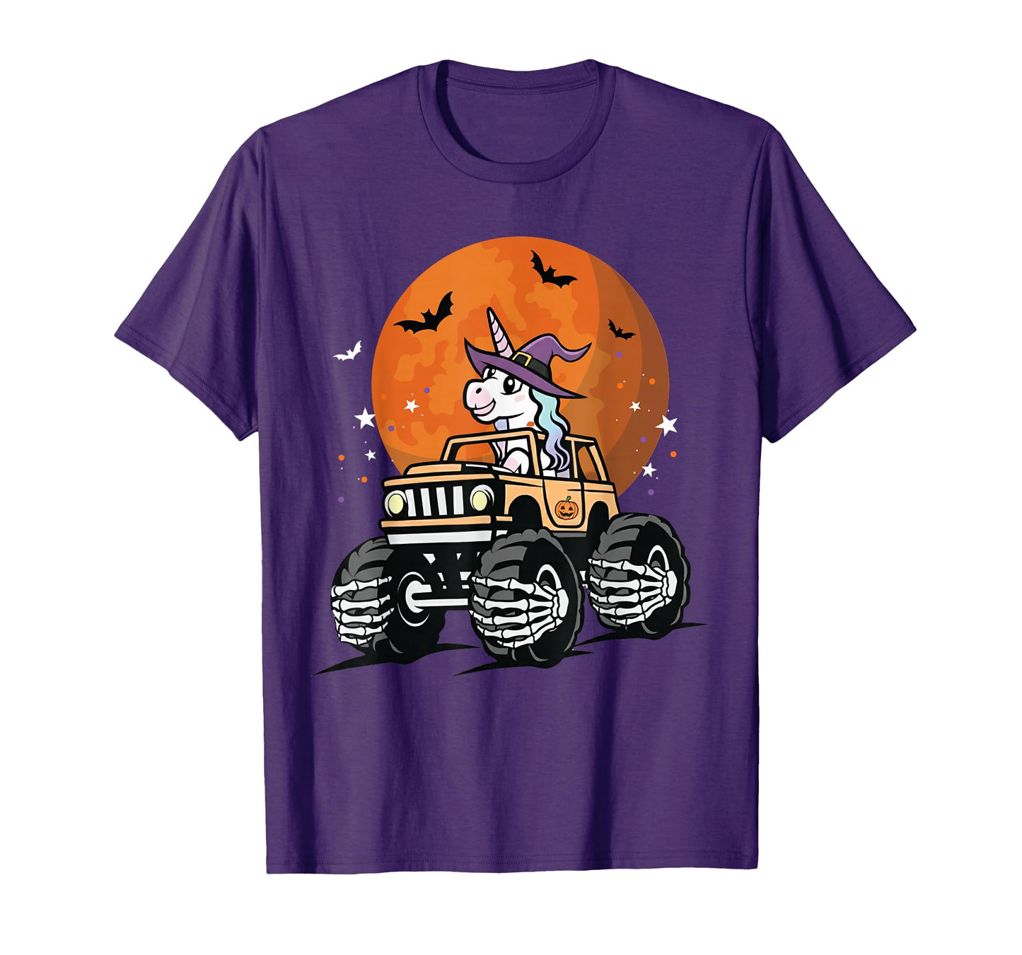 Cute Unicorn Witch Riding Skeleton Truck Halloween for Kids T-Shirt