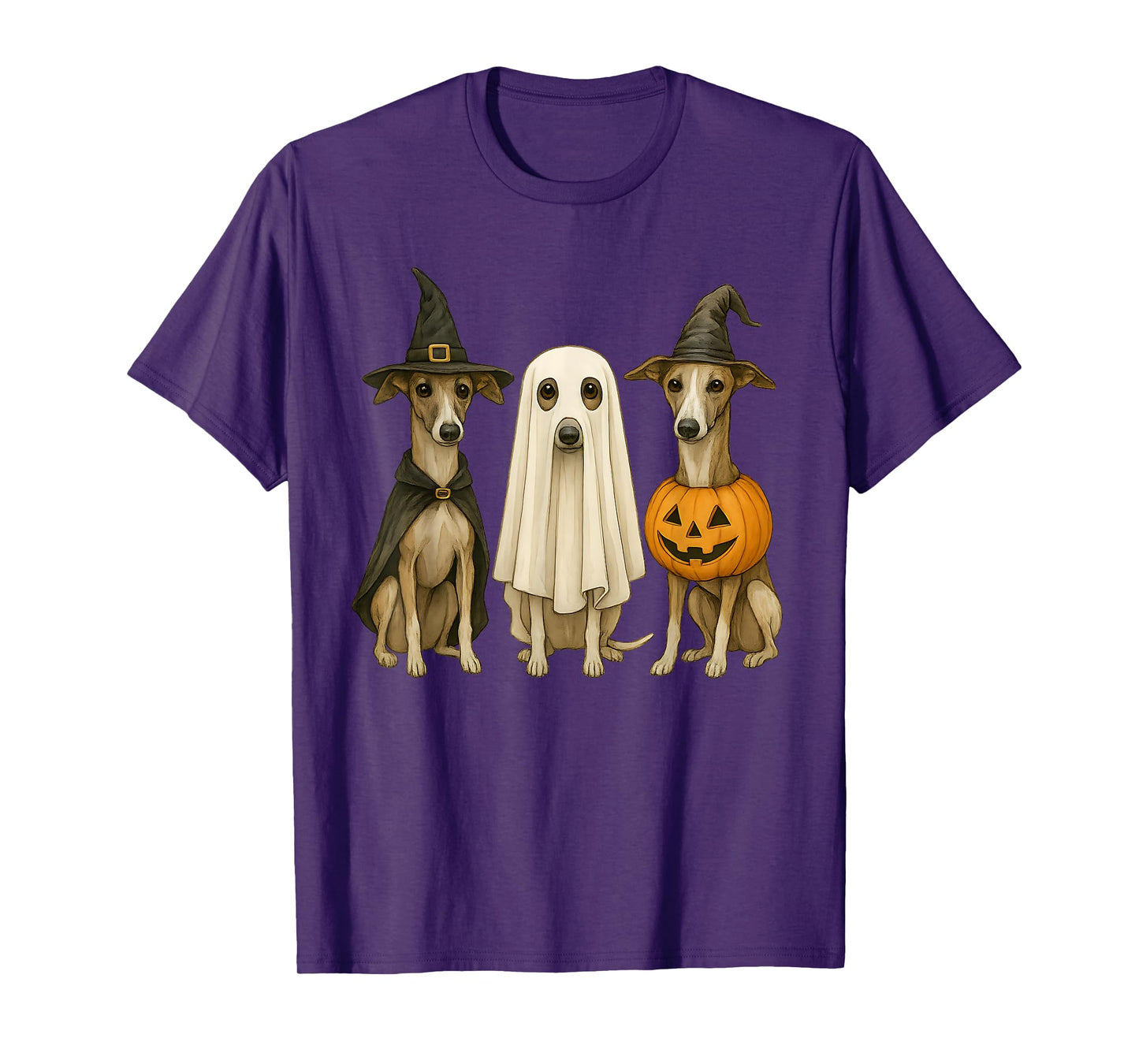Whippet Halloween Greyhound Dog Iggy Witch Ghost Pumpkin T-Shirt