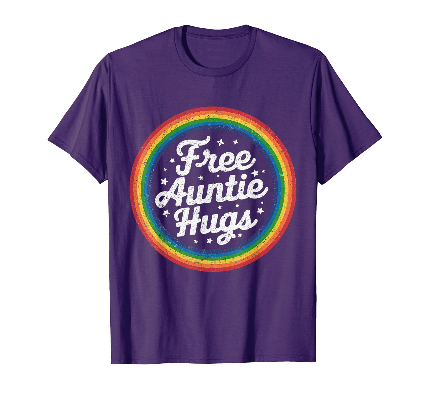 Free Auntie Hugs, LGBT Gay Lesbian Pride Month Rainbow Flag T-Shirt