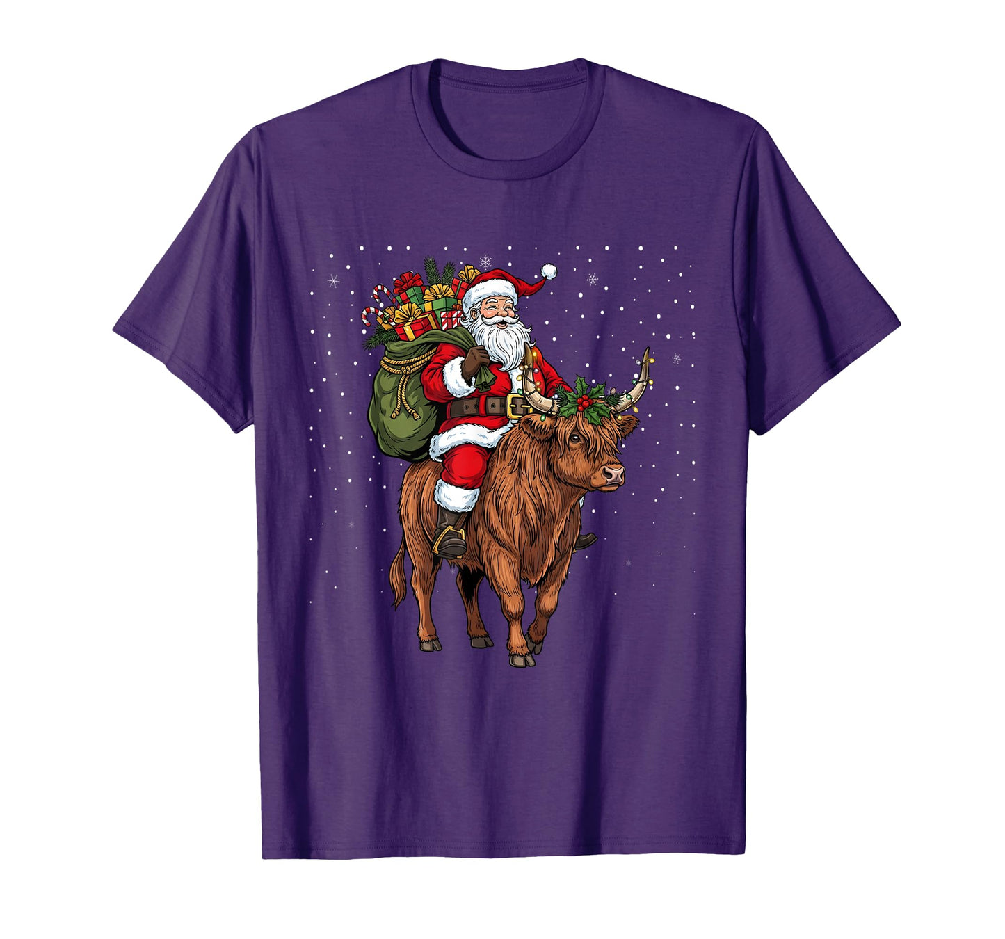 Santa Riding Highland Cow Christmas T-Shirt