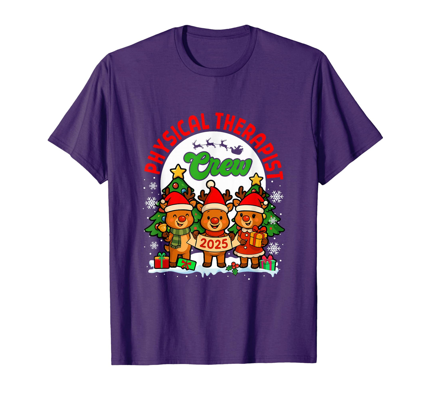 Physical Therapist Crew 2025 Xmas Three Santa Reindeer T-Shirt