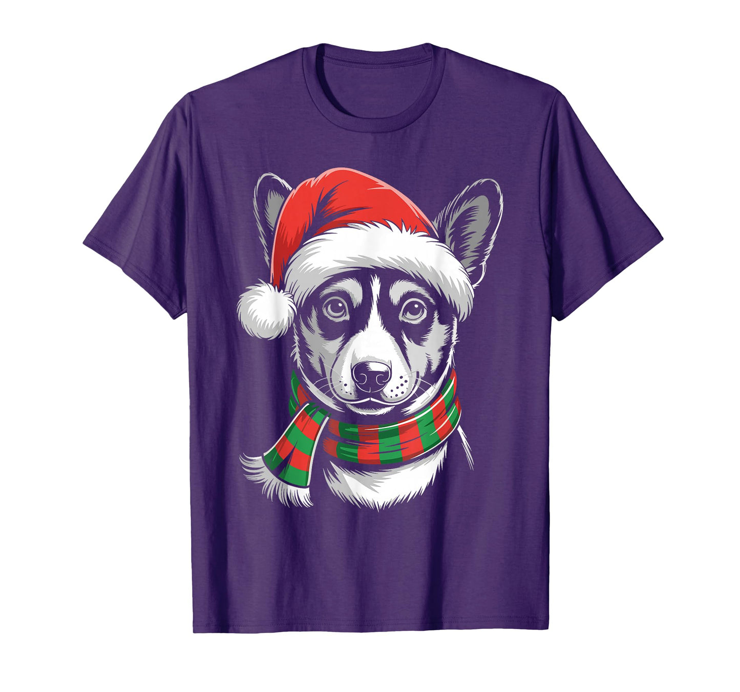 Basenji Dog Xmas Santa Hat Scarf Christmas Costume T-Shirt