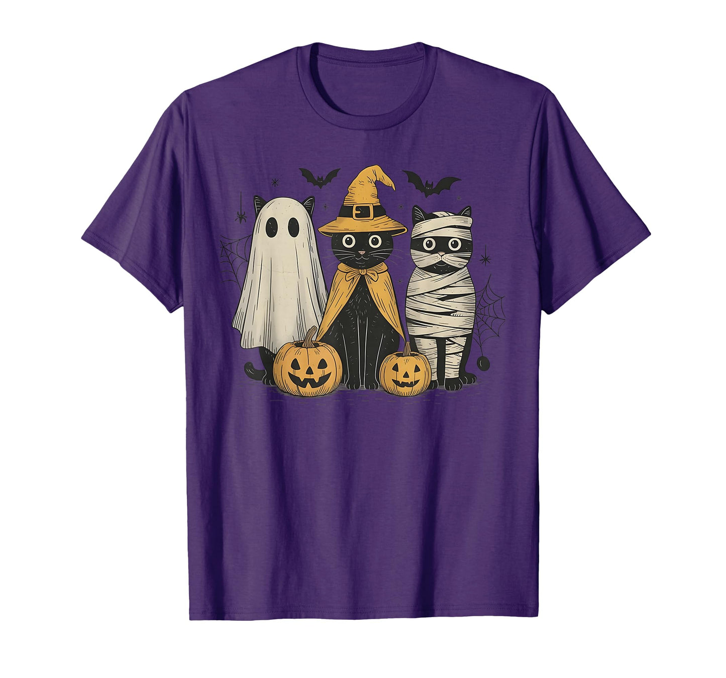 Black Cat Witch Ghost Scary Halloween Pumpkin Men Kids Gifts T-Shirt