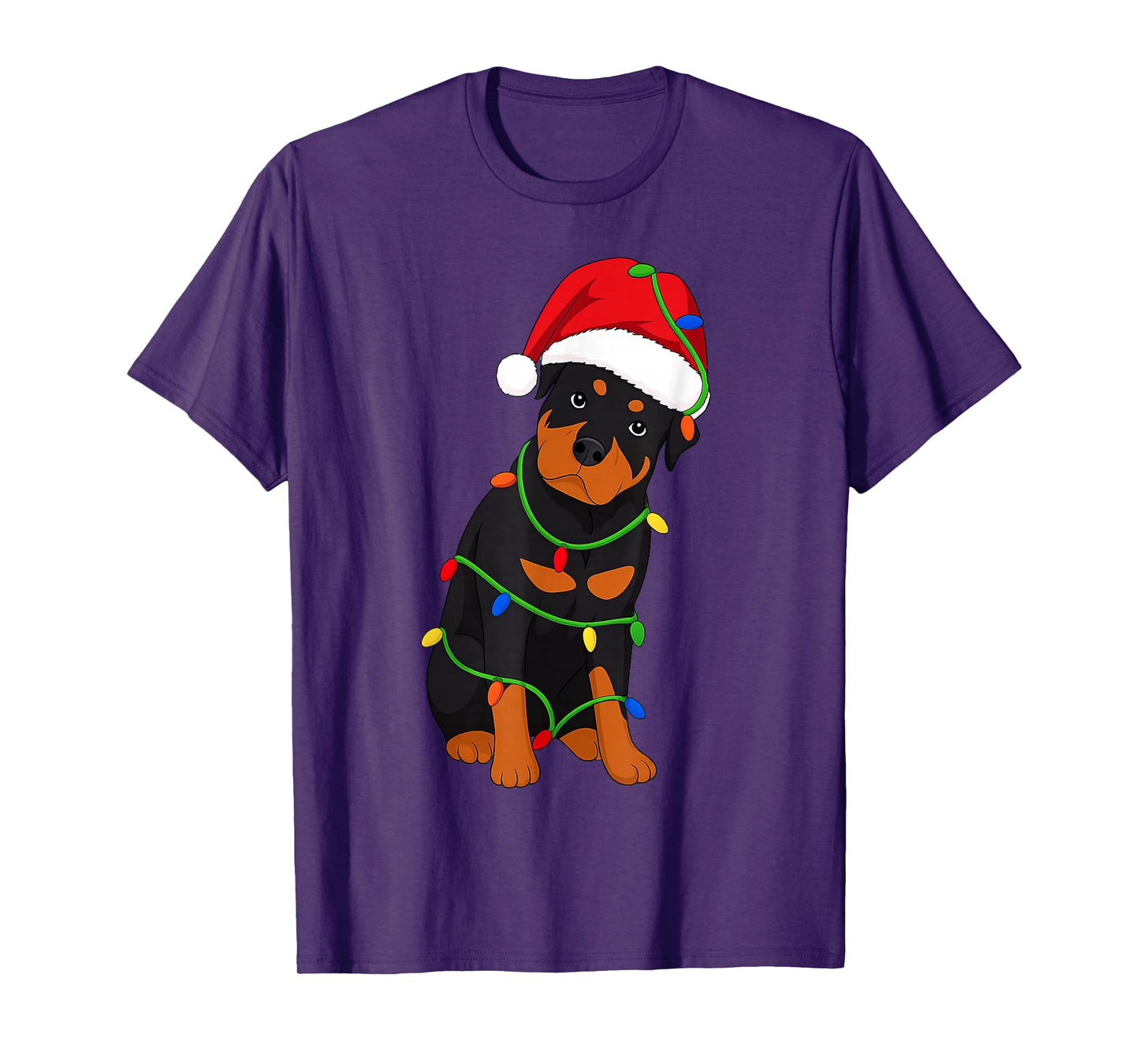 Rottweiler Christmas Tree Lights Holiday Dog Lover T-Shirt