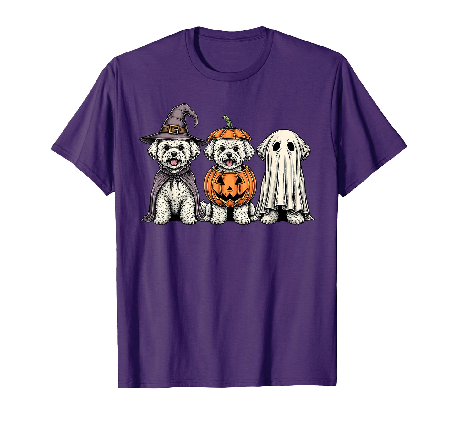 Spooky Ghost Bichon Frise Pumpkin Halloween Dog Lover T-Shirt