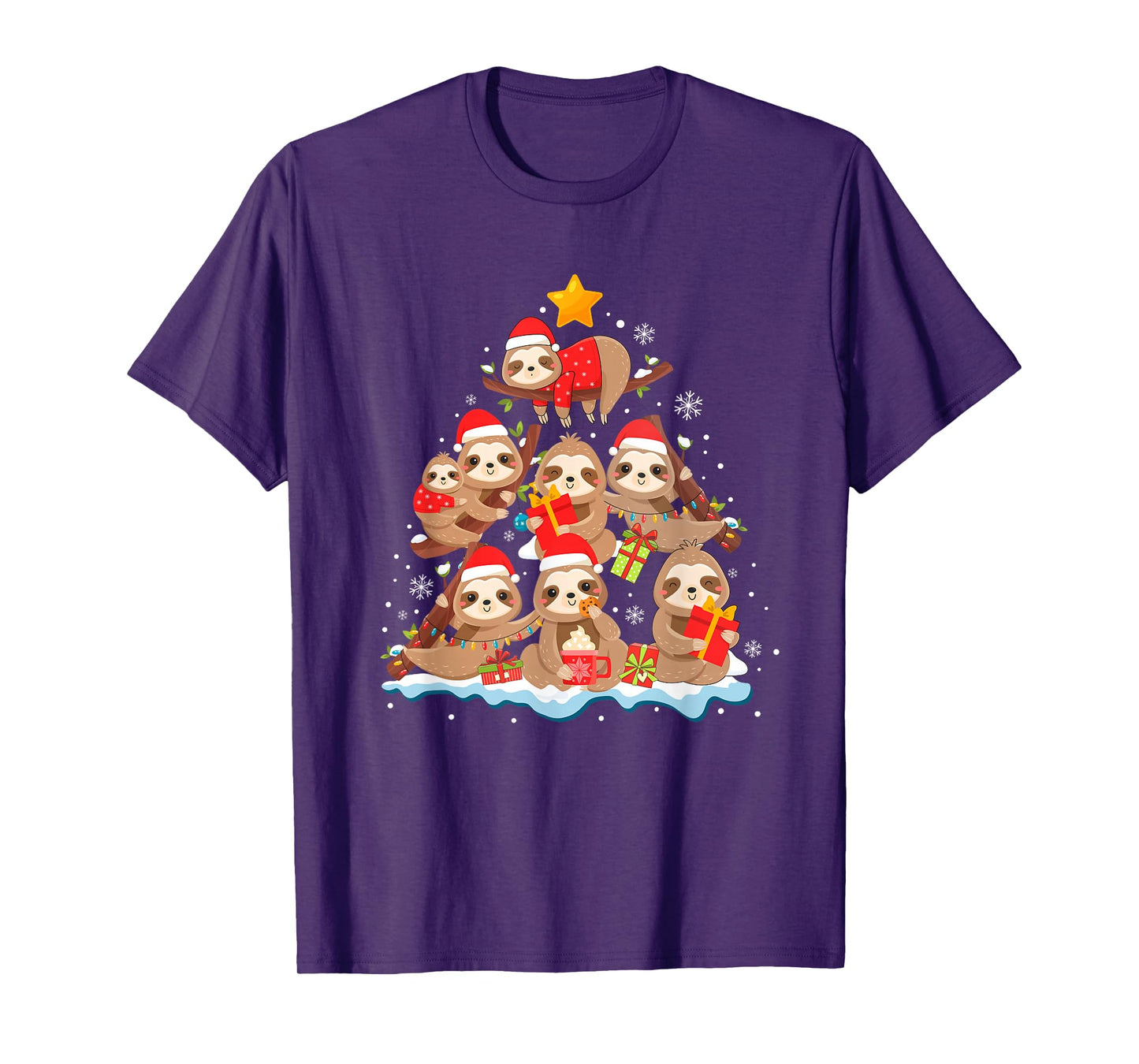 Sloth Christmas Tree Lights Funny Xmas Family Men Women T-Shirt