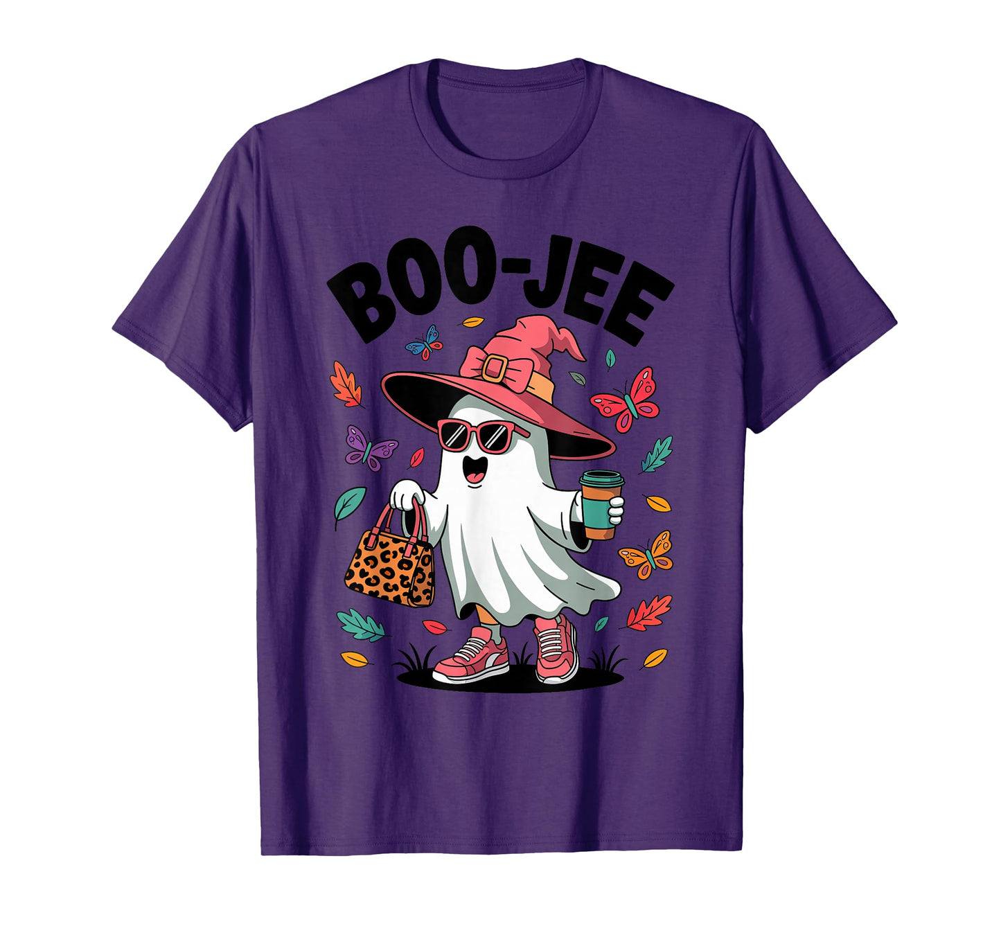Ghost Boo-JEE Leopard Halloween Women Girls Coffee Lovers T-Shirt