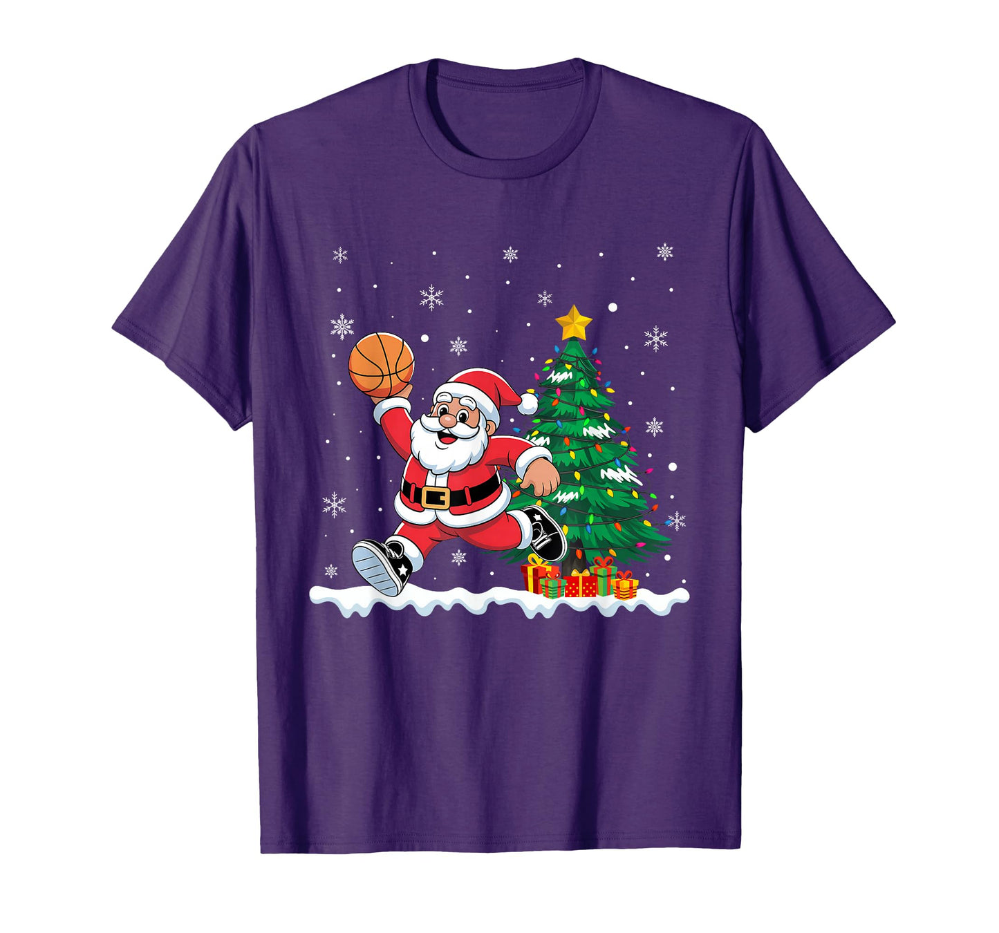 Santa Playing Basketball Funny Christmas Basketball Lover T-Shirt