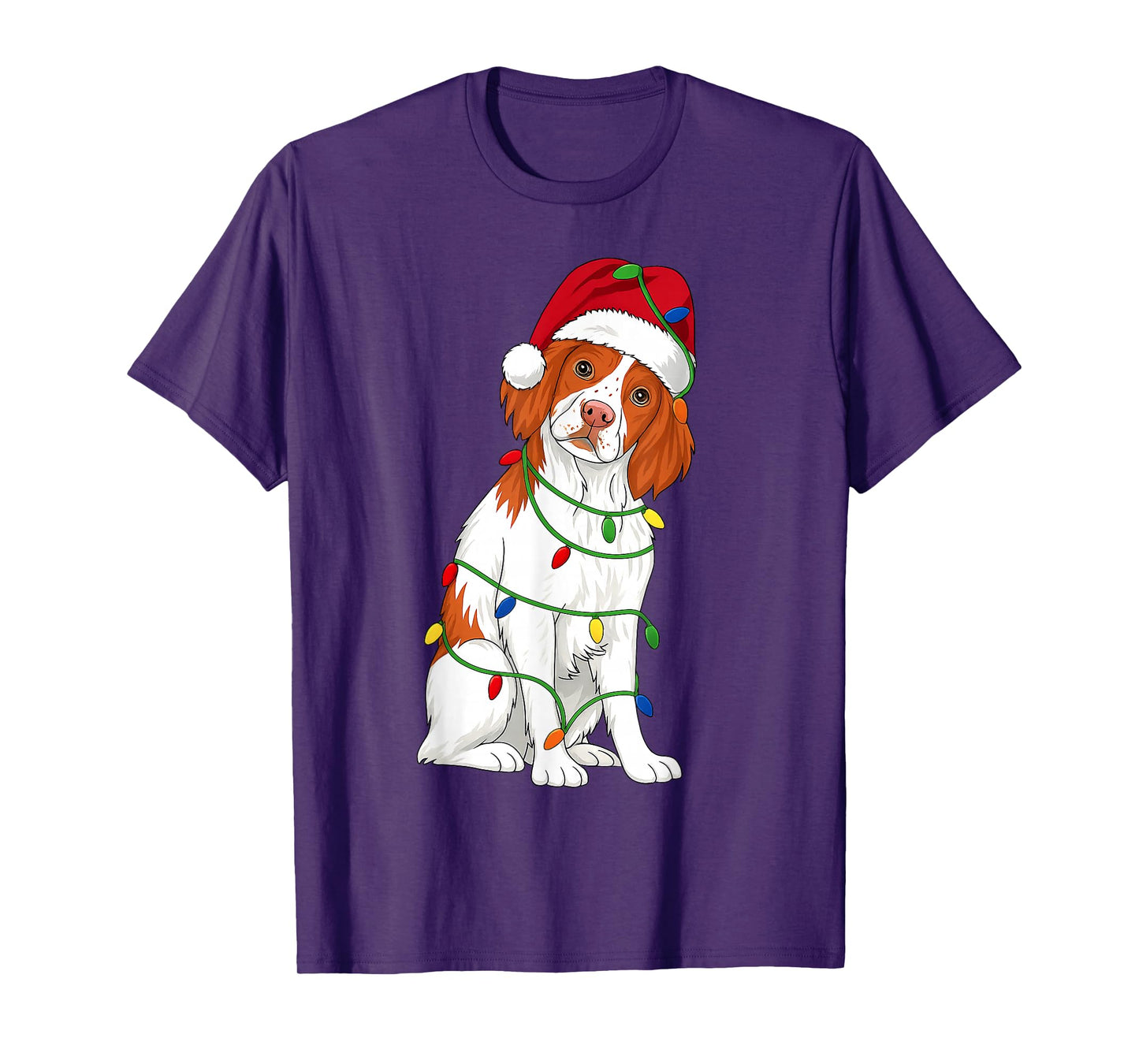 Brittany Spaniel Christmas Tree Lights Holiday Dog Lover T-Shirt
