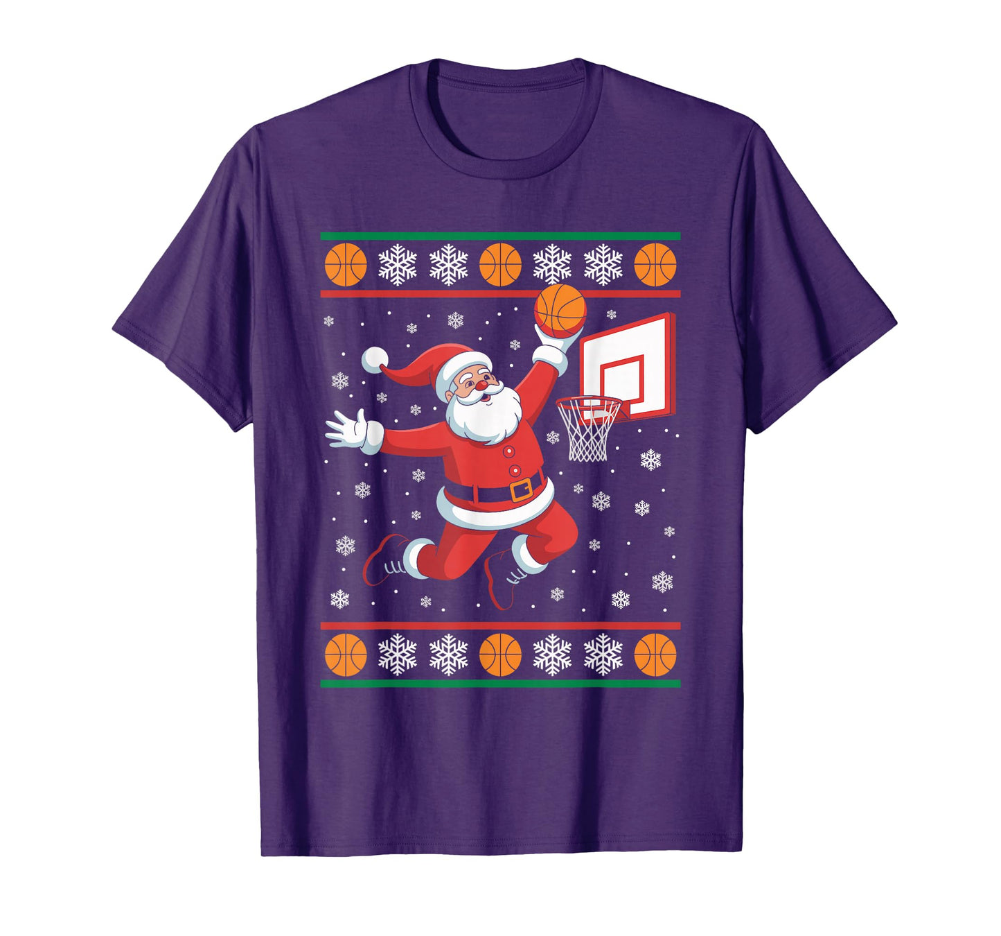 Santa Claus Playing Basketball Ugly Christmas Sweater Xmas T-Shirt