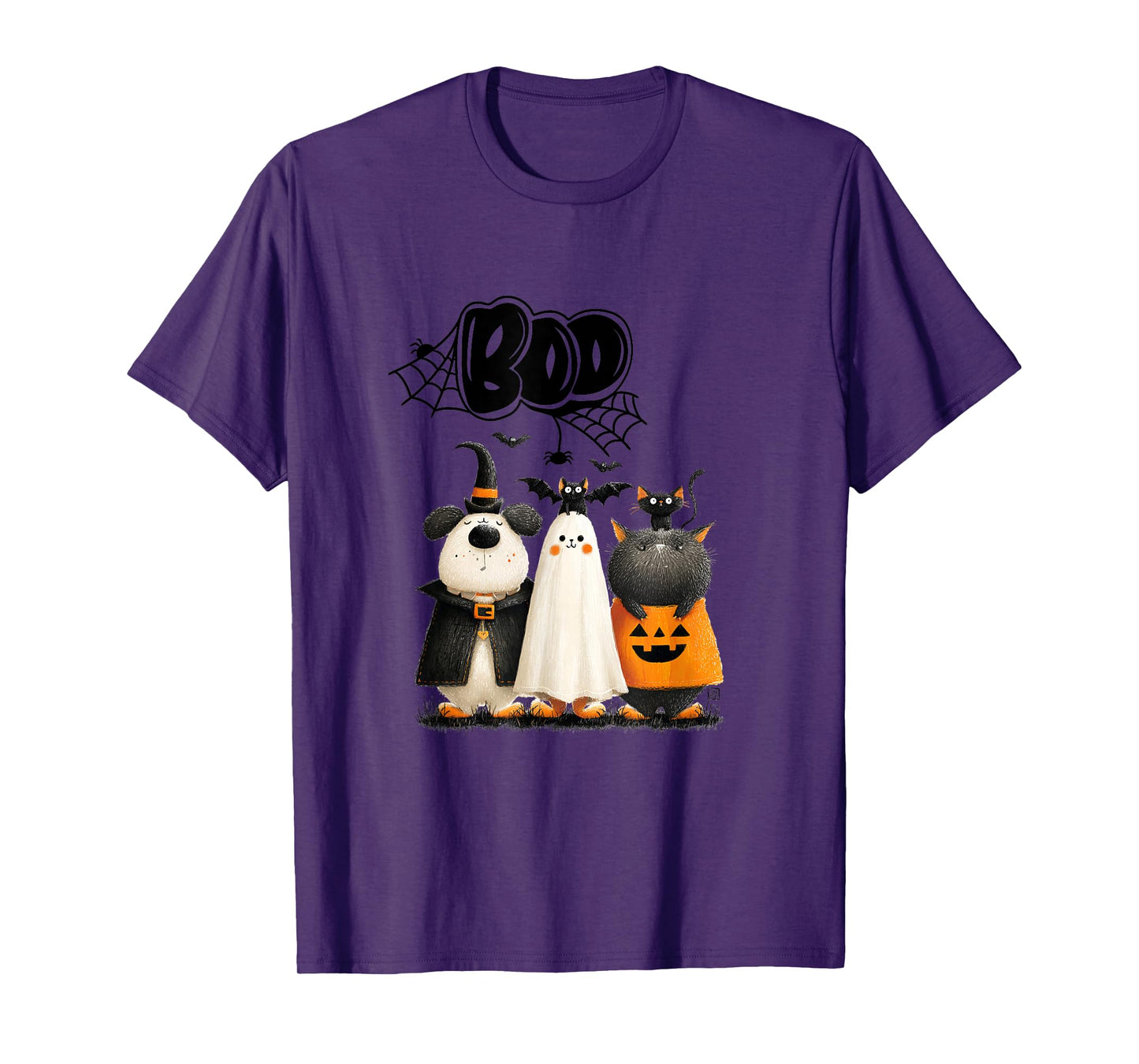 Whimsical Halloween Cat and Dog in Costume Design T-Shirt