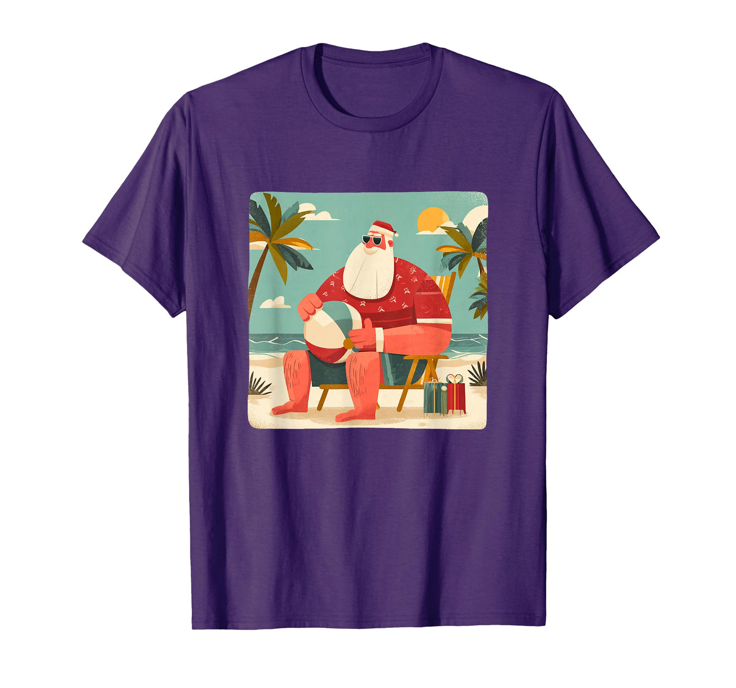 Funny Xmas Graphic with Beach Santa and Vacation Ball T-Shirt