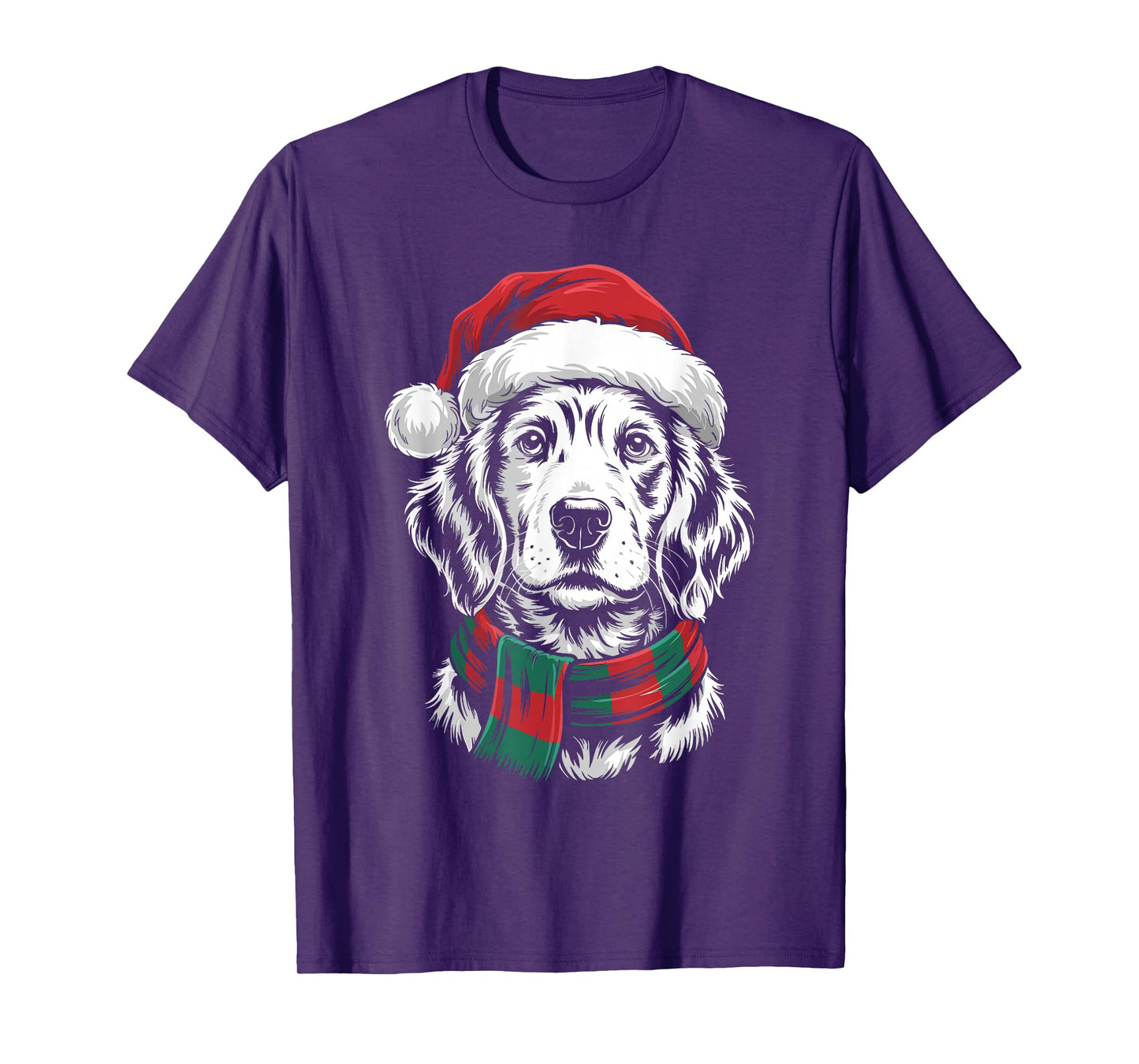 English Setter Dog Xmas Santa Hat Scarf Christmas Costume T-Shirt