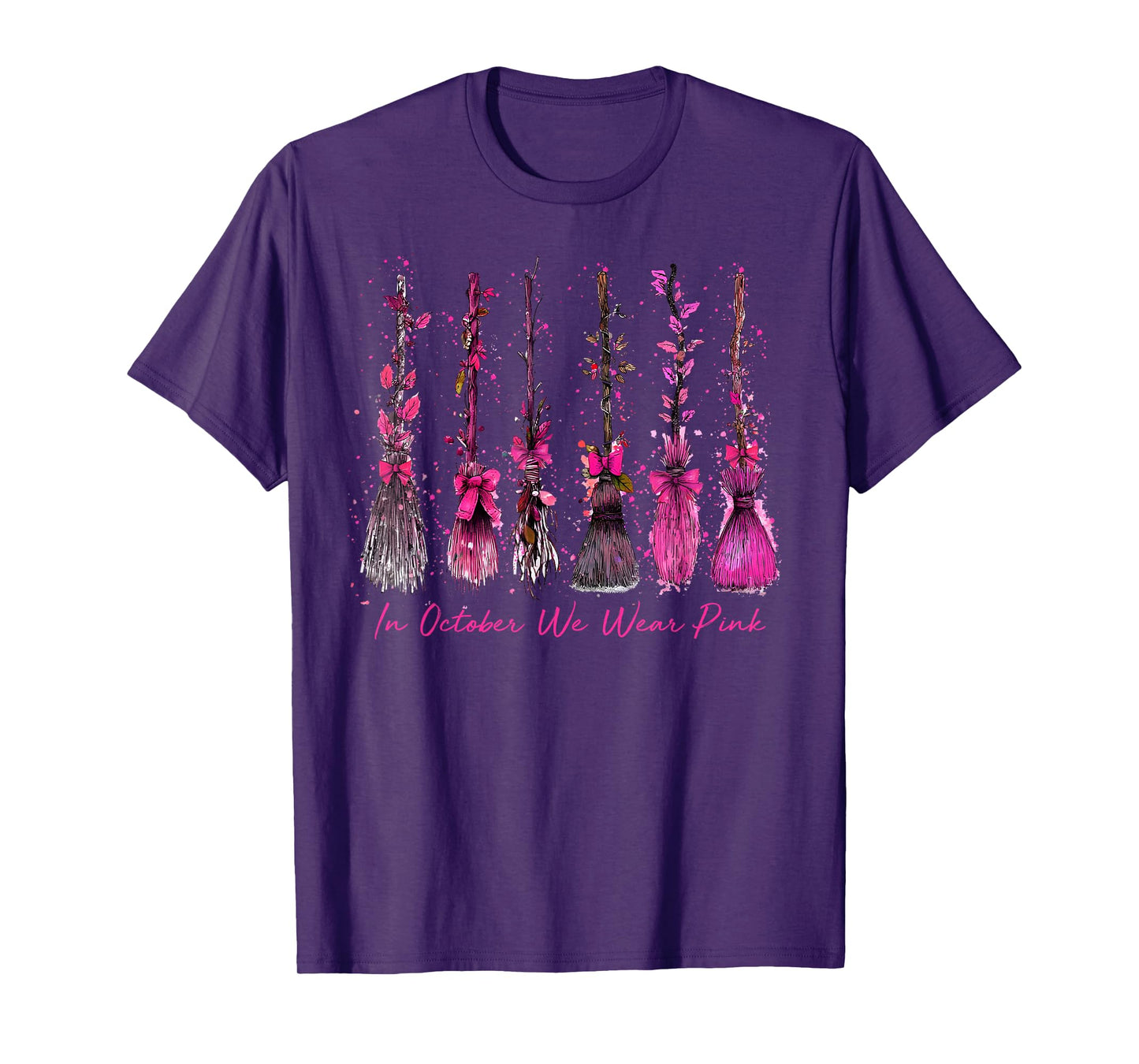 in October We Wear Pink Witches Breast Cancer Halloween Kids T-Shirt