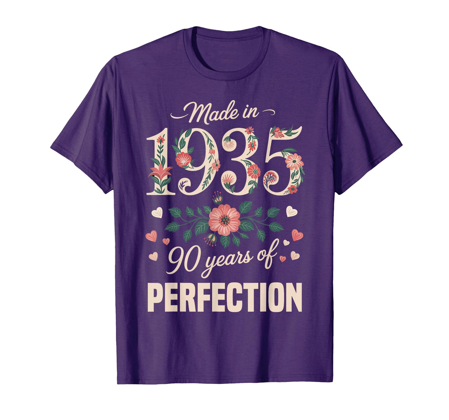 Cute 90 Year Old Made In 1935 Floral 90th Birthday Women T-Shirt